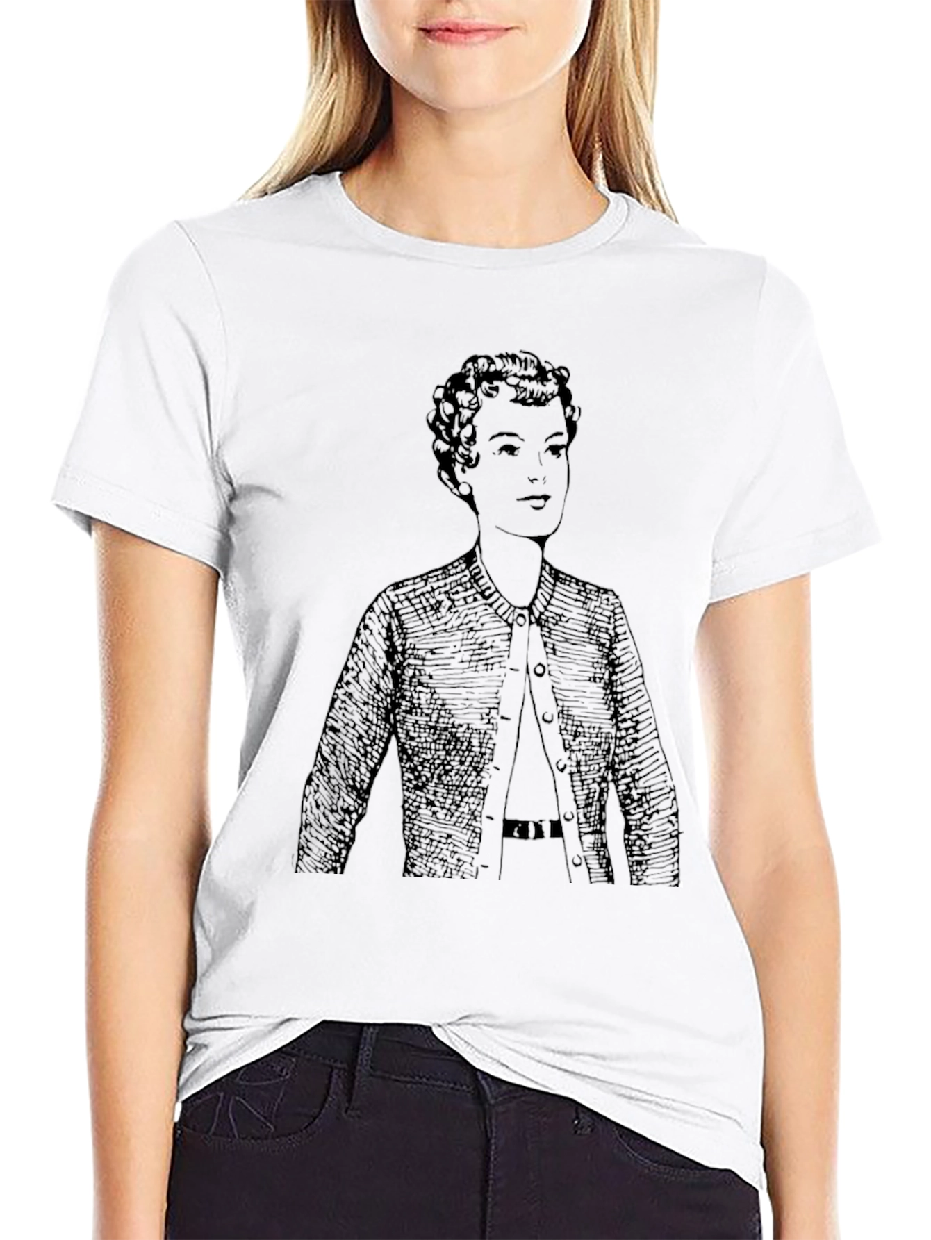 Woman in Cardigan T-Shirt