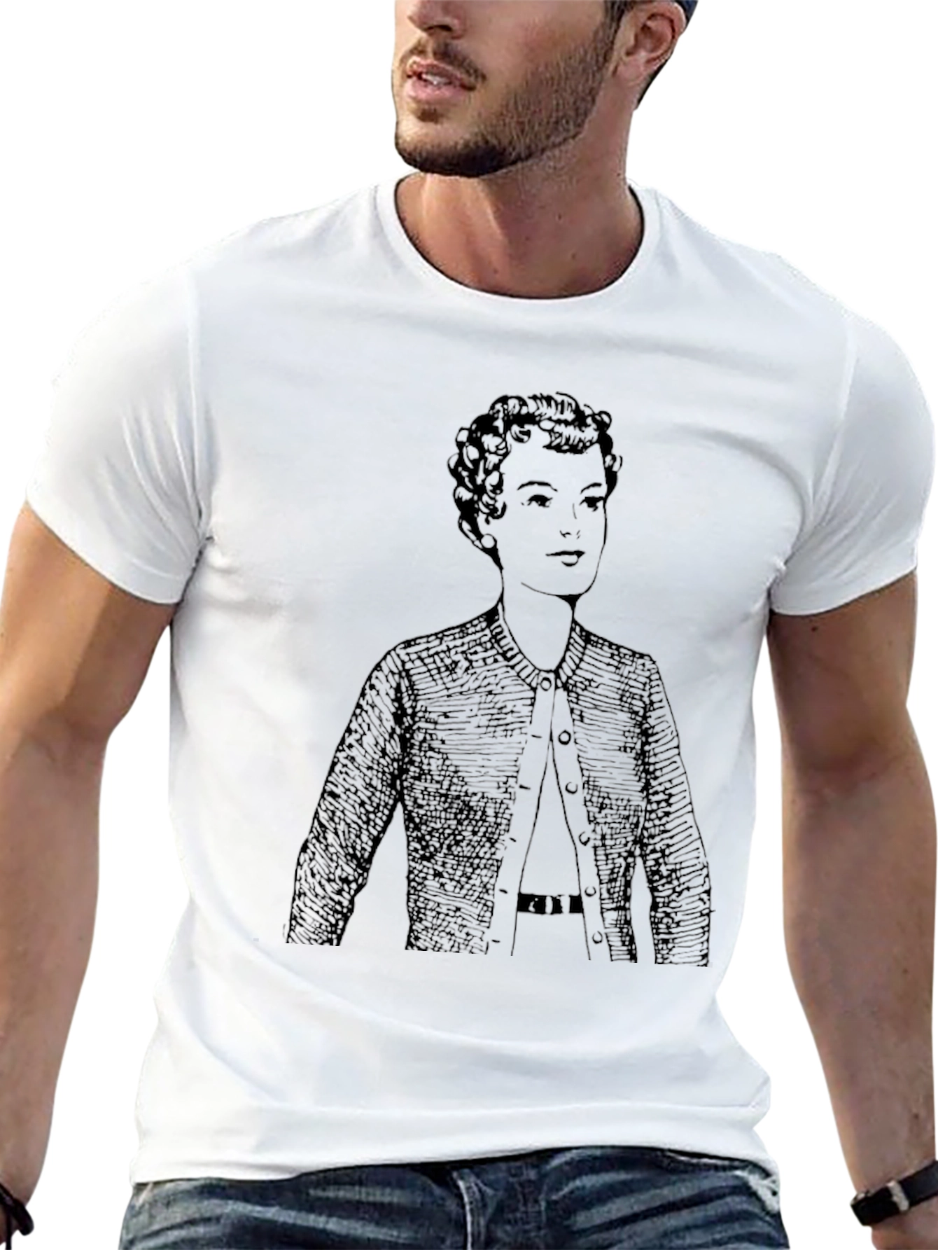 Woman in Cardigan T-Shirt