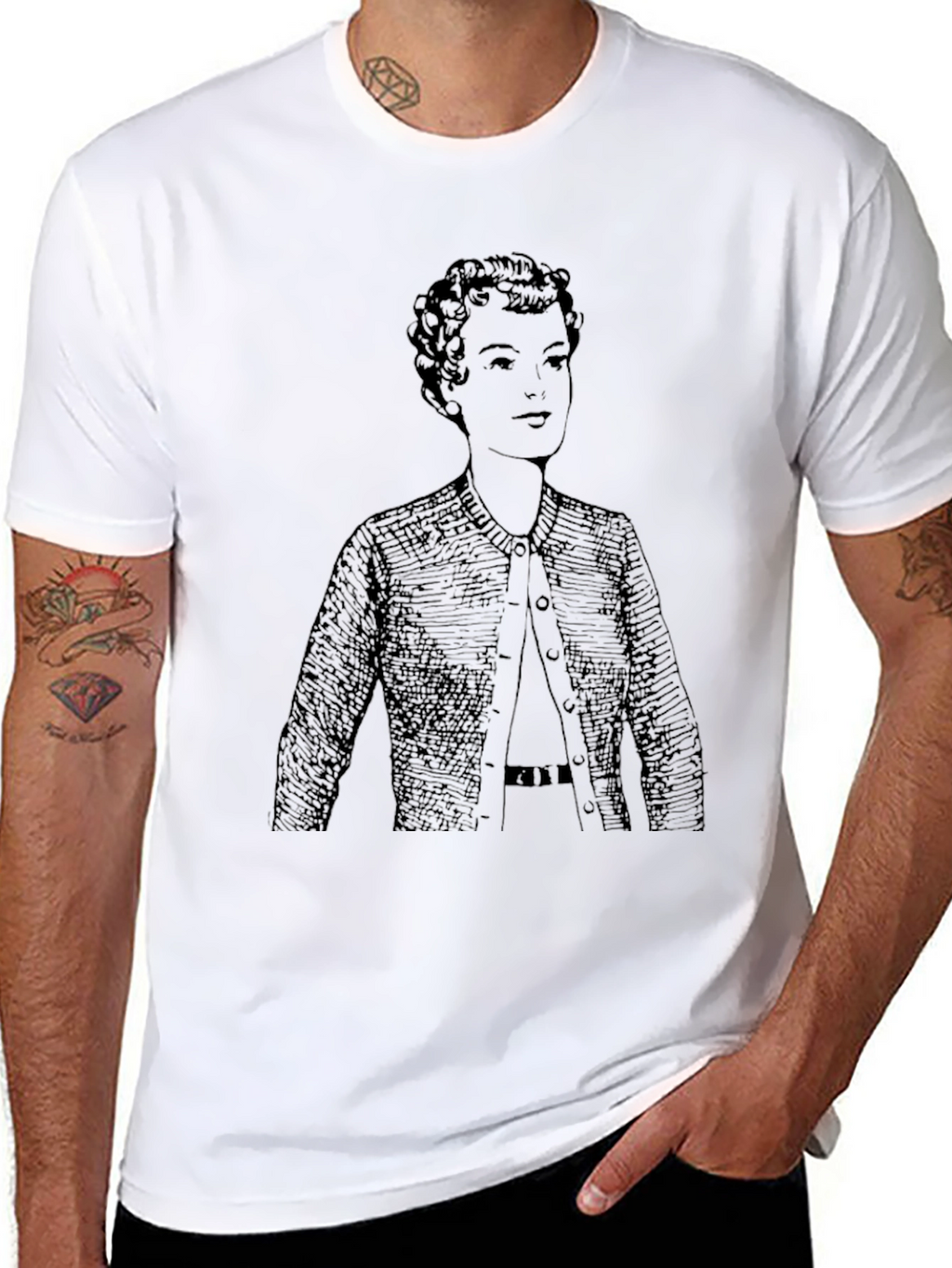 Woman in Cardigan T-Shirt