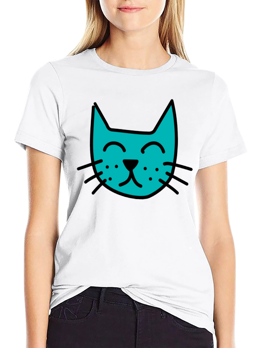 Cool Cat Tee - Black Cotton Blend Casual T-Shirt