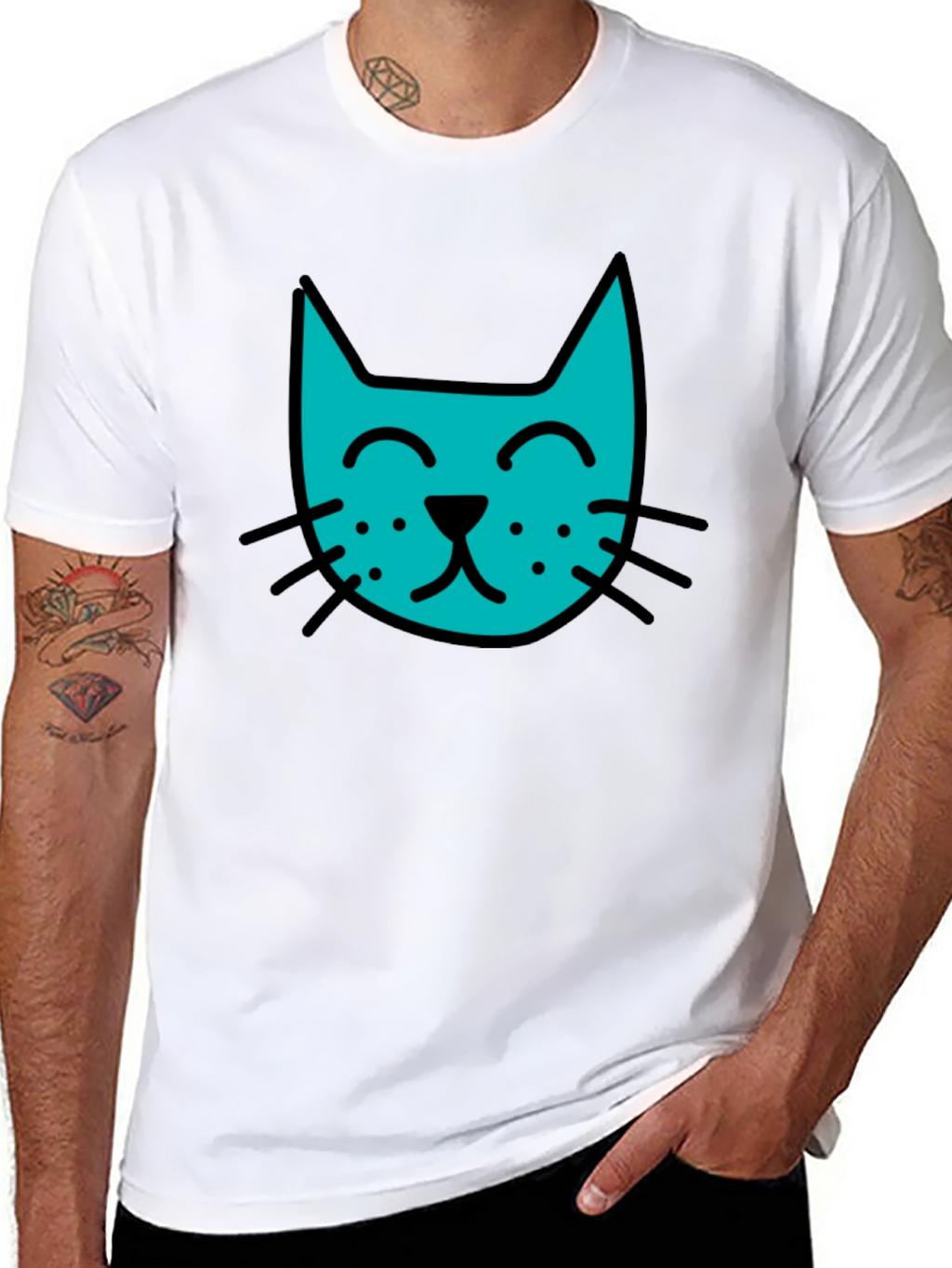 Cool Cat Tee - Black Cotton Blend Casual T-Shirt