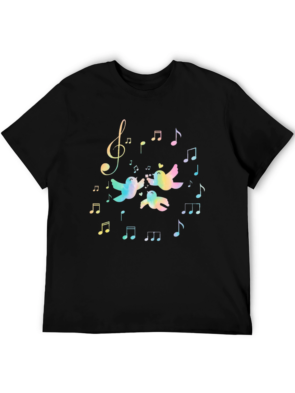 Rainbow Bird Music Notes Black T-Shirt