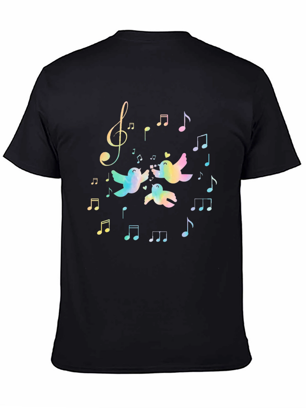 Rainbow Bird Music Notes Black T-Shirt