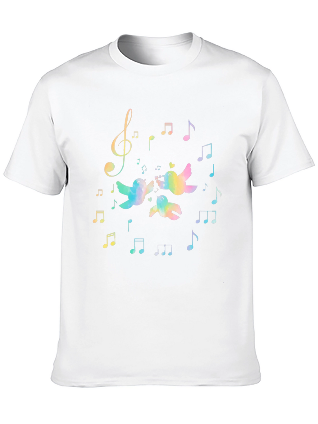 Rainbow Bird Music Notes Black T-Shirt