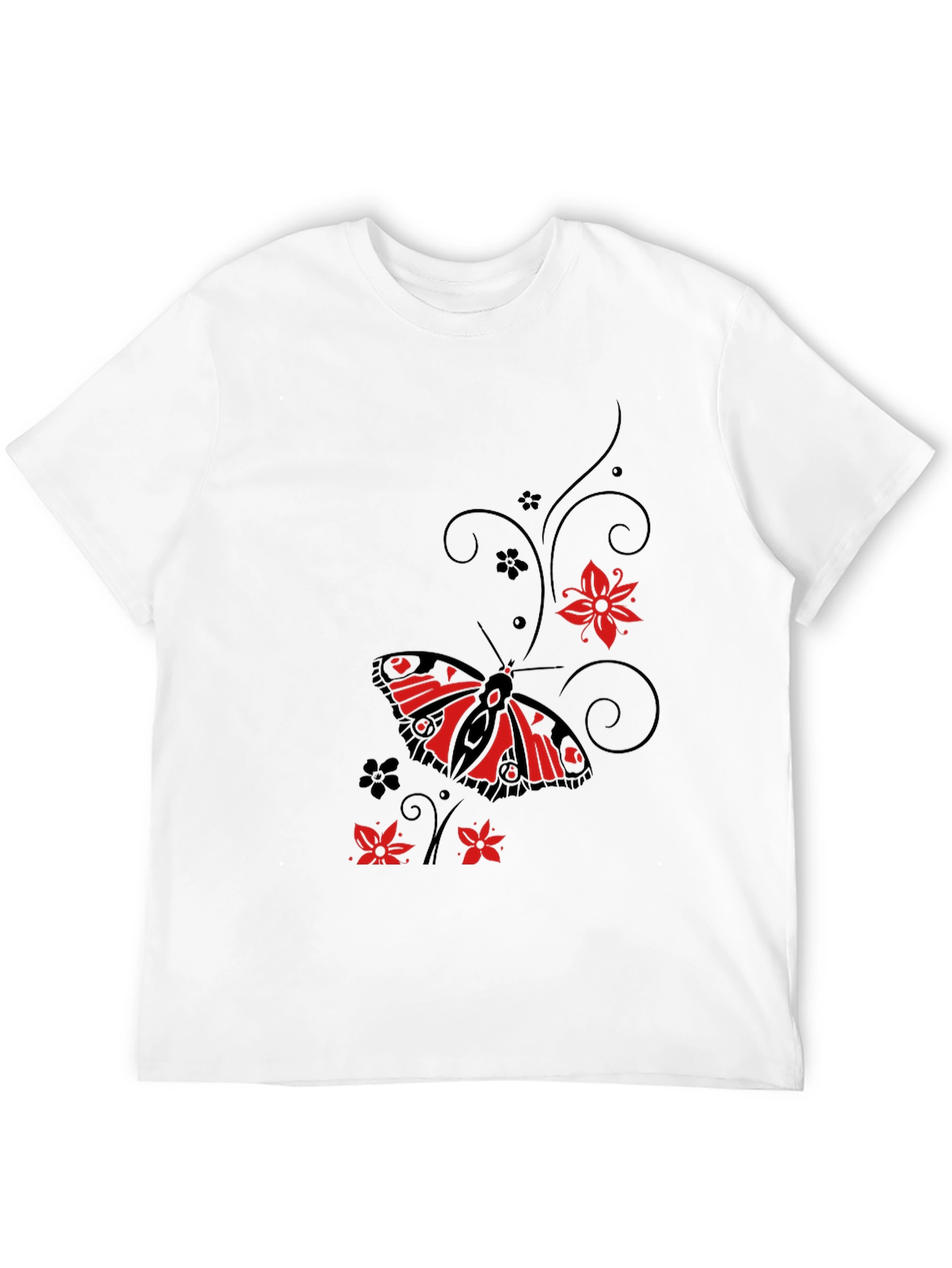 Butterfly & Floral Graphic Black T-Shirt