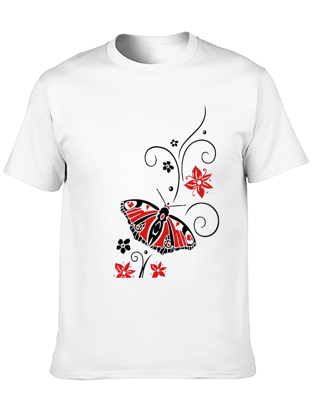 Butterfly & Floral Graphic Black T-Shirt