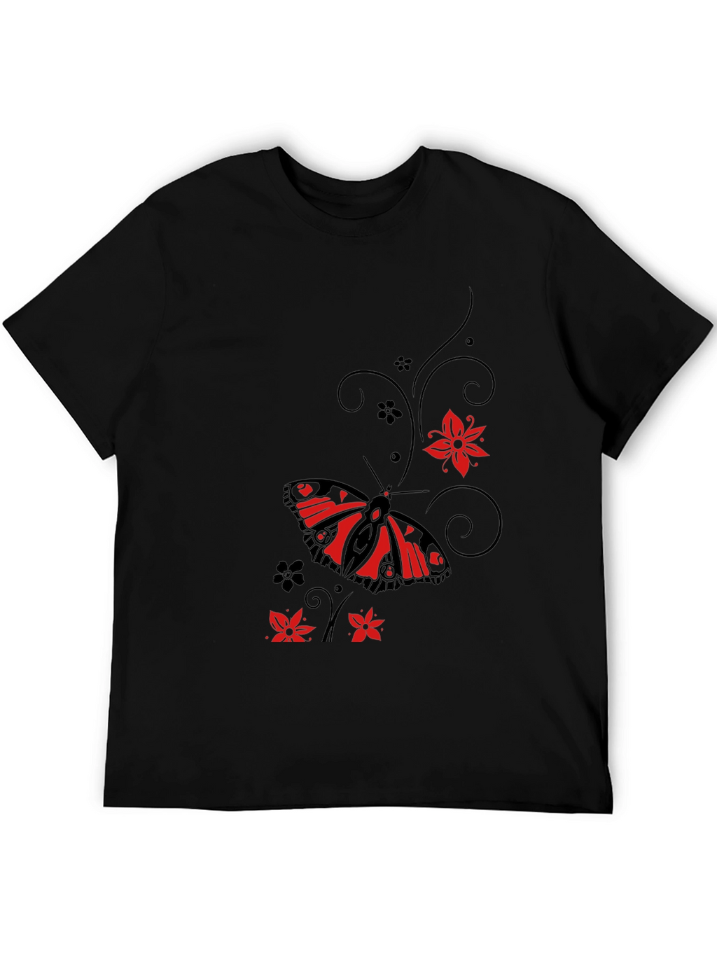 Butterfly & Floral Graphic Black T-Shirt