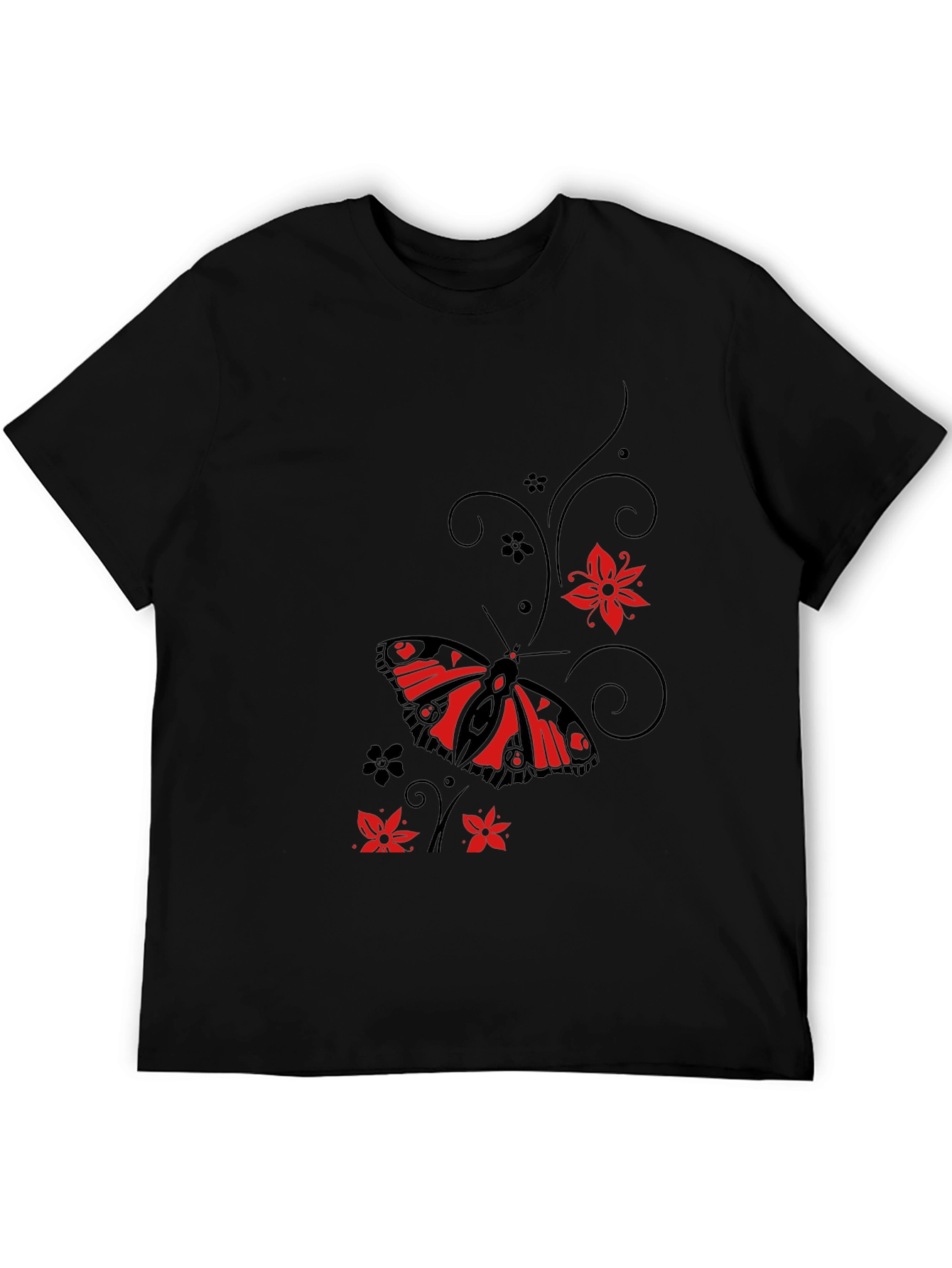 Butterfly & Floral Graphic Black T-Shirt