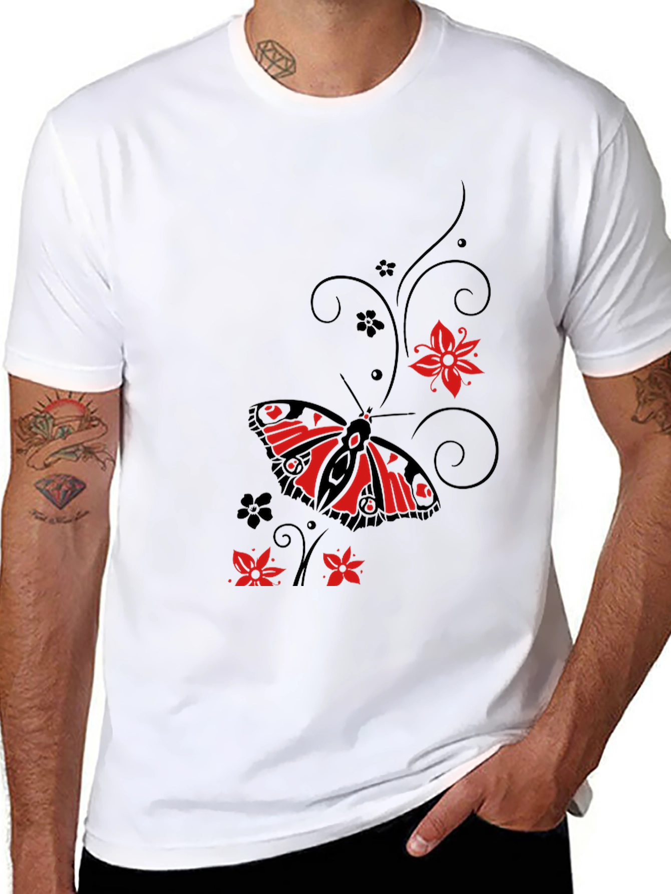 Butterfly & Floral Graphic Black T-Shirt