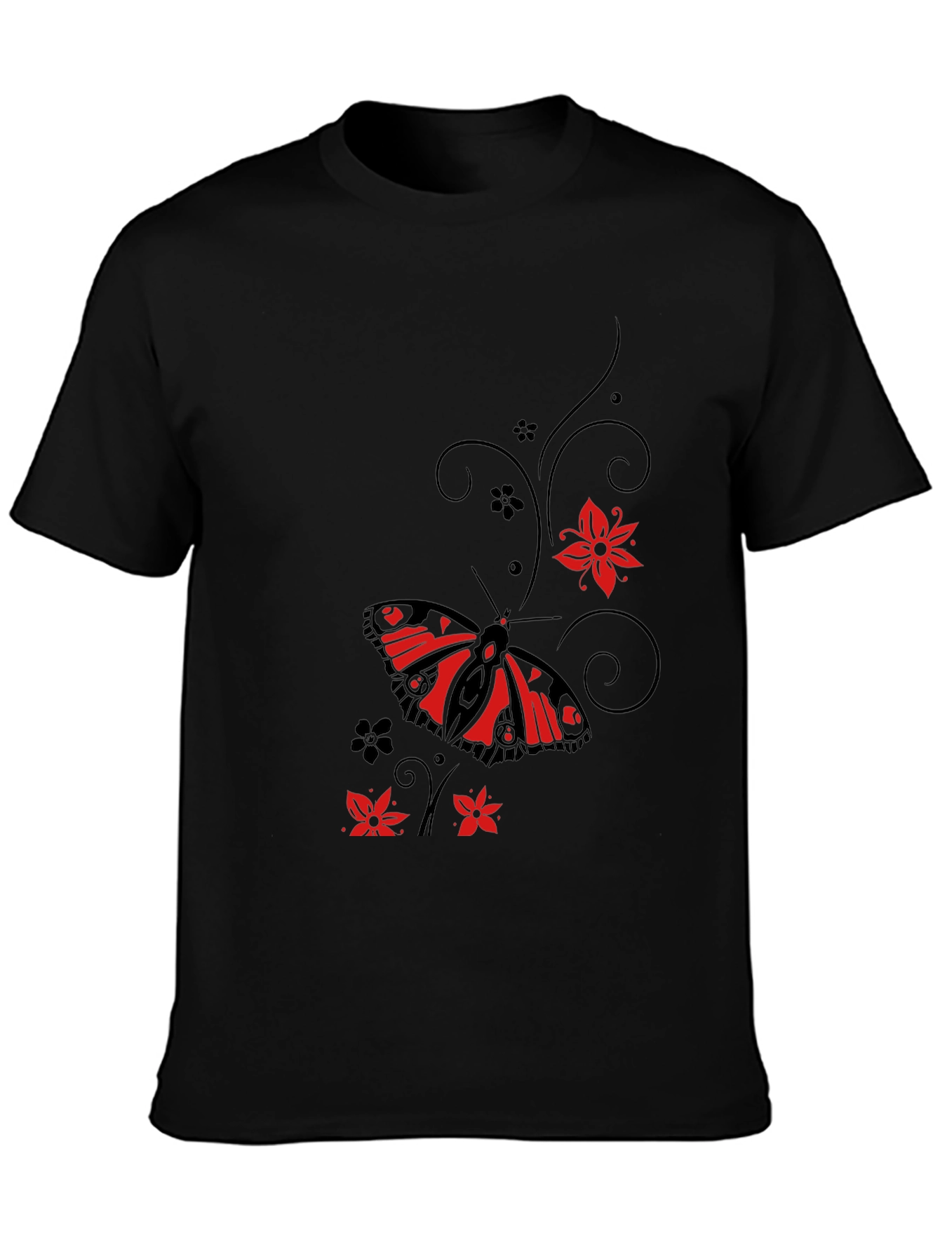 Butterfly & Floral Graphic Black T-Shirt