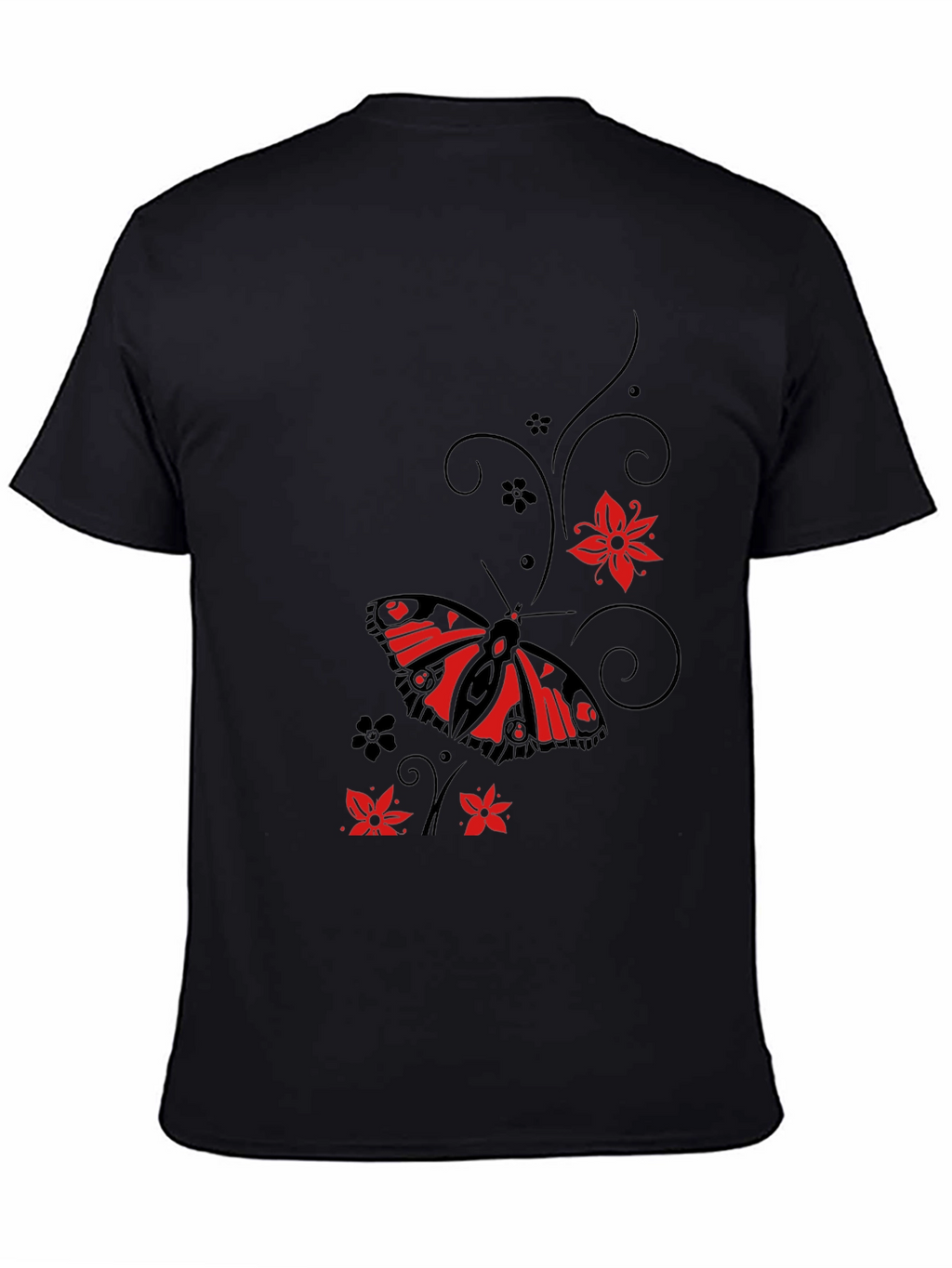 Butterfly & Floral Graphic Black T-Shirt