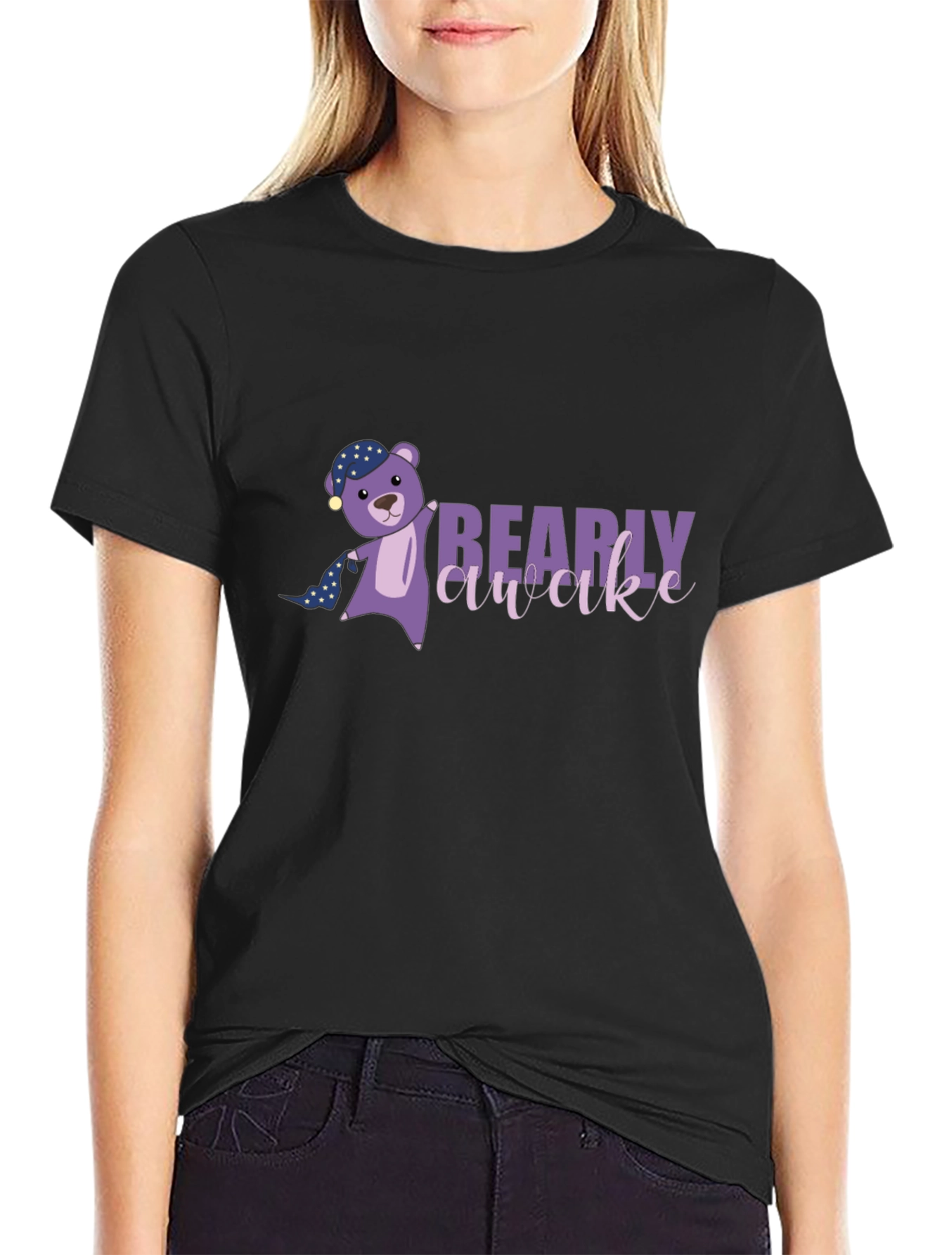 Bearly Awake Graphic Tee - Black Cotton T-Shirt