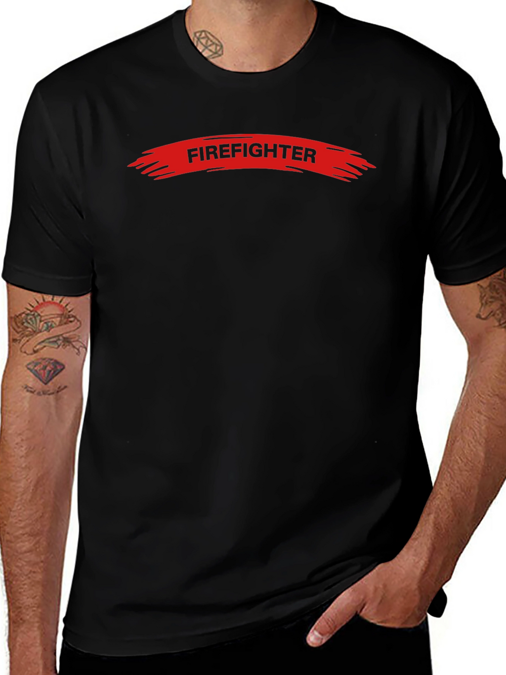 Firefighter Graphic Tee - Black Crew Neck T-Shirt