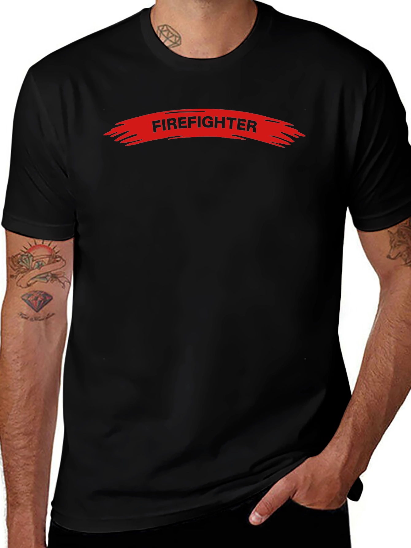 Firefighter Graphic Tee - Black Crew Neck T-Shirt