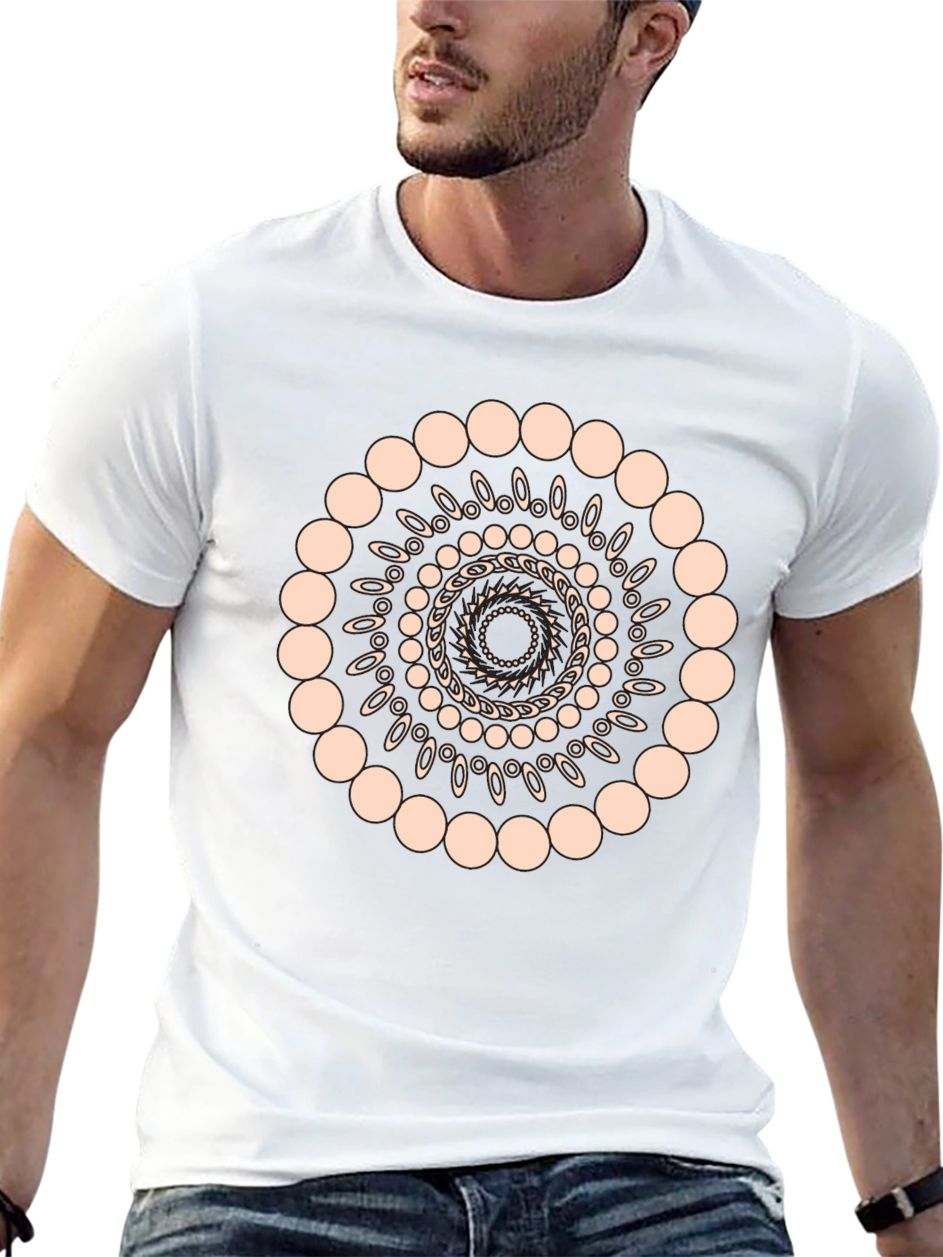 Geometric Spiral Graphic Print Black T-Shirt