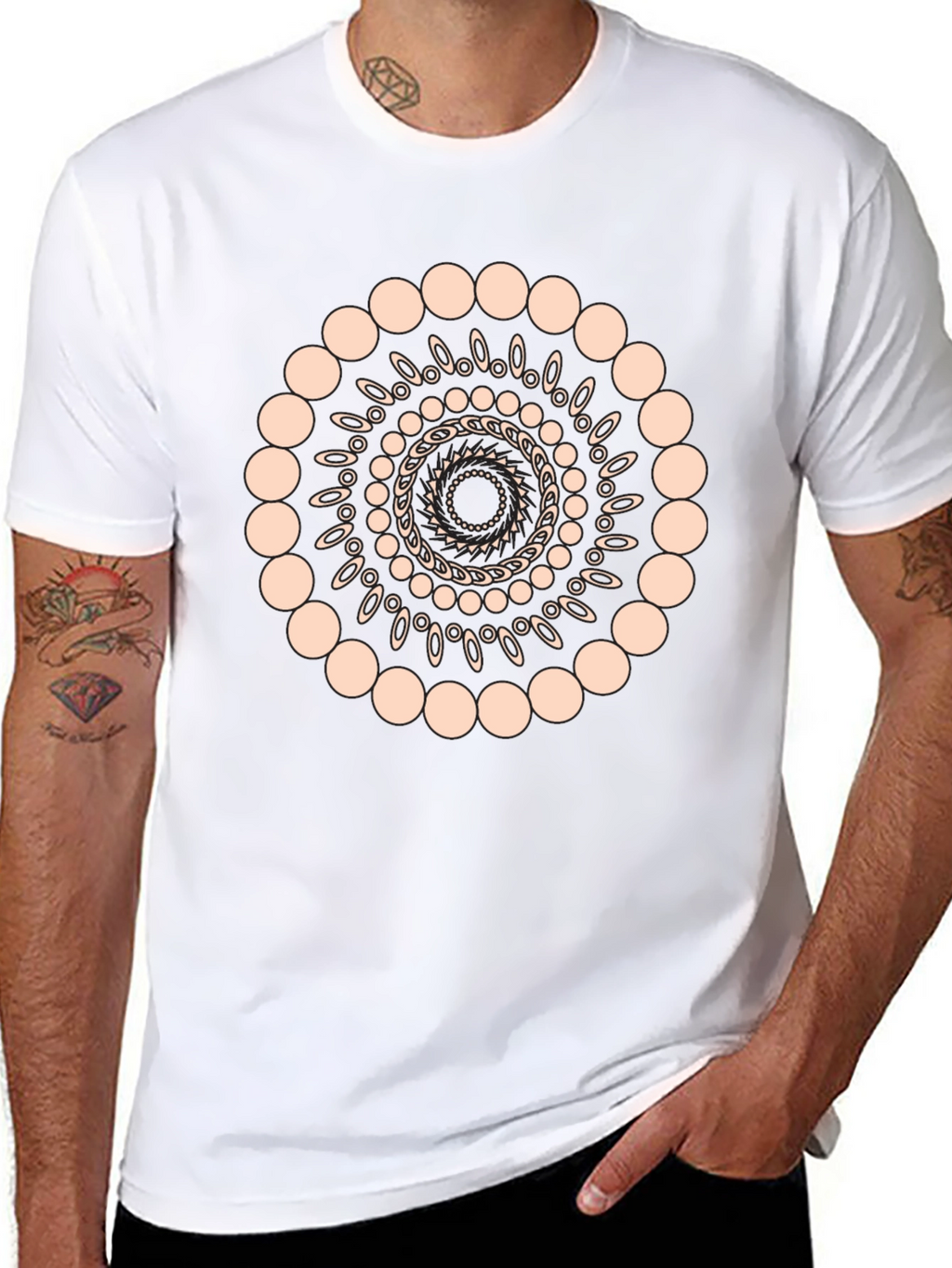Geometric Spiral Graphic Print Black T-Shirt