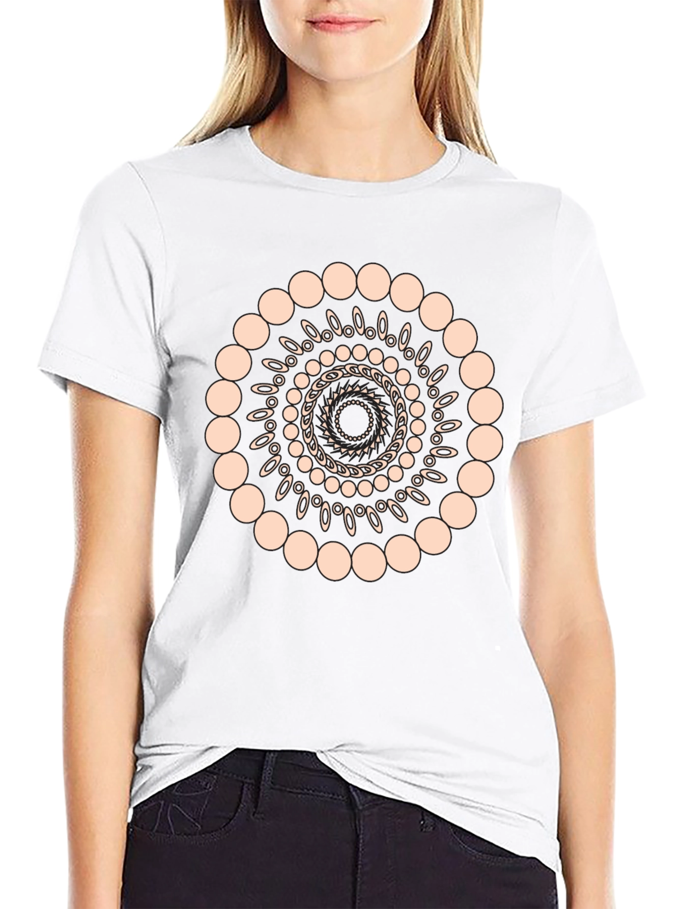 Geometric Spiral Graphic Print Black T-Shirt