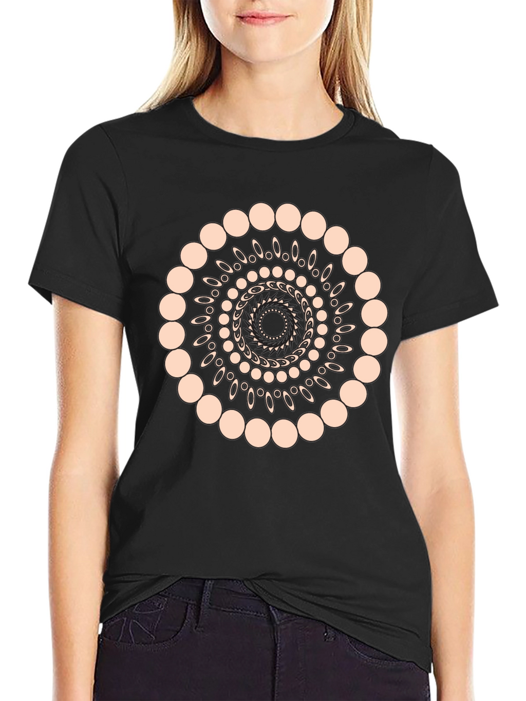 Geometric Spiral Graphic Print Black T-Shirt