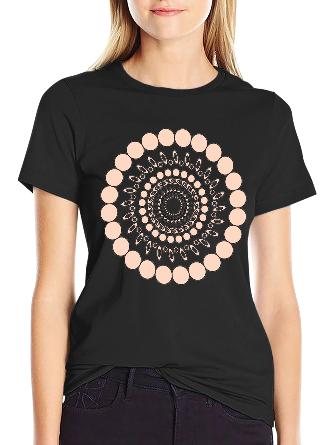 Geometric Spiral Graphic Print Black T-Shirt
