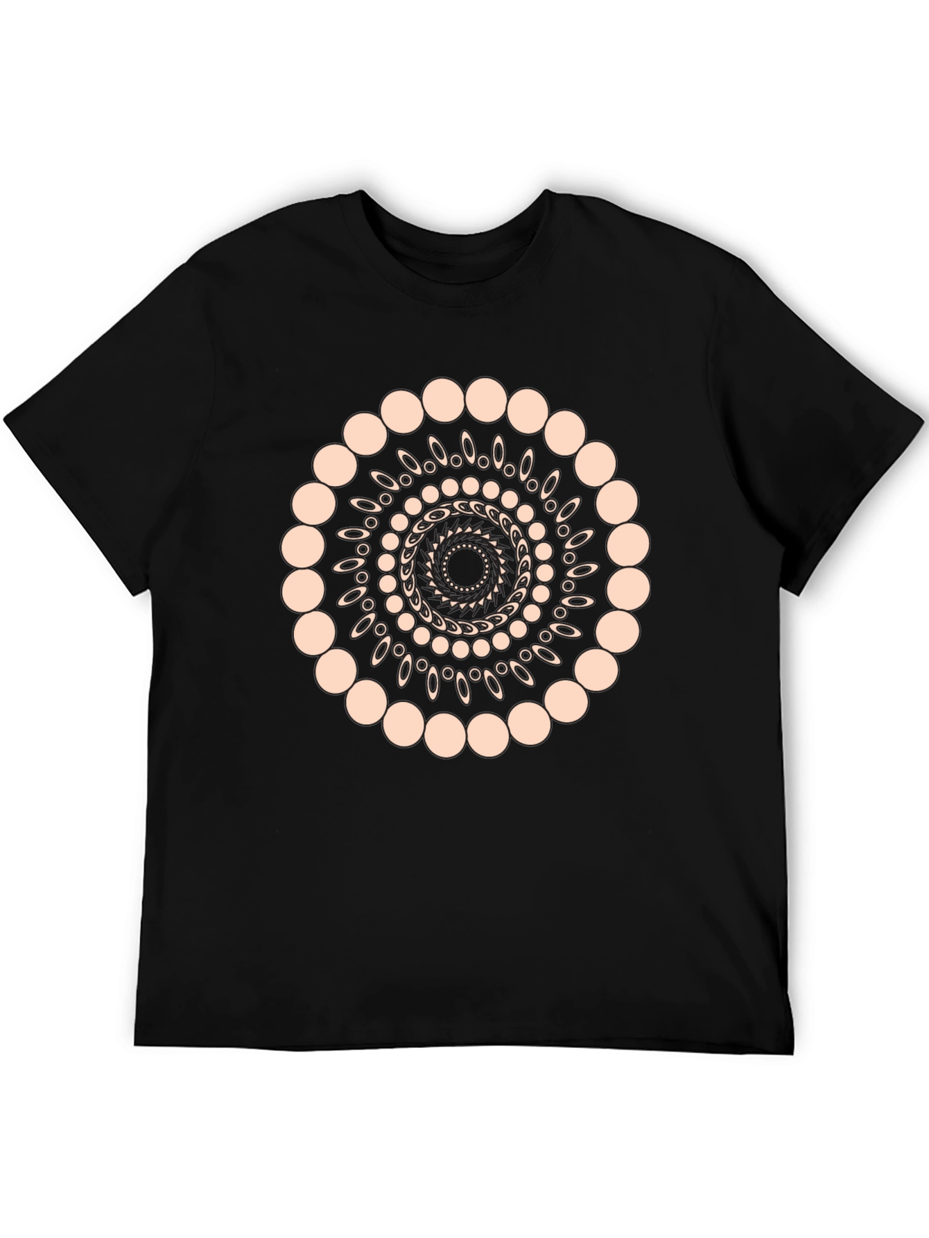 Geometric Spiral Graphic Print Black T-Shirt