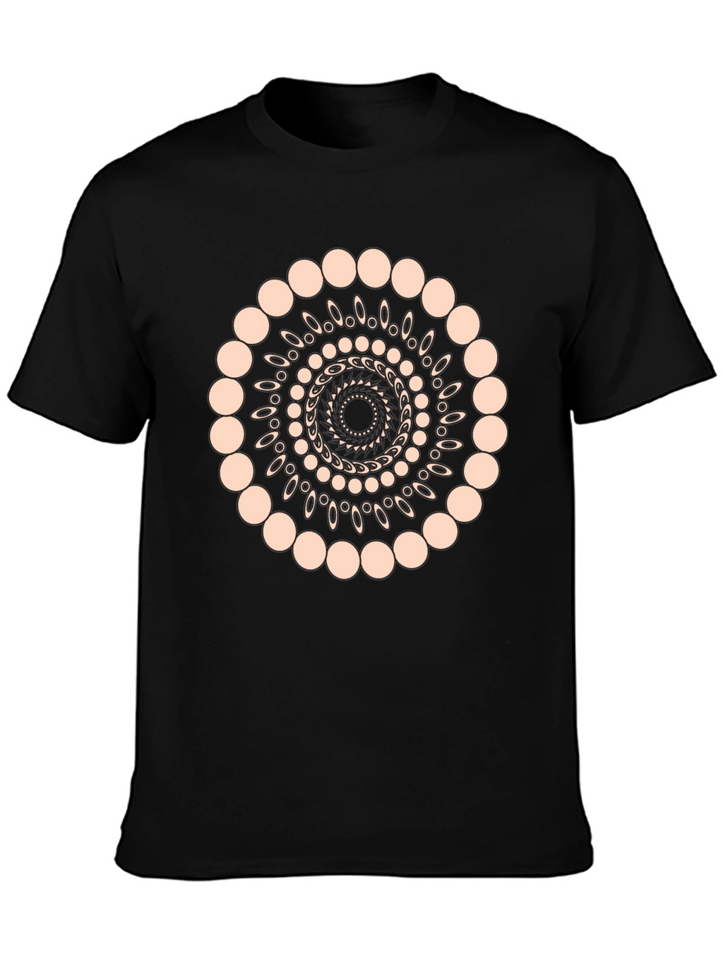 Geometric Spiral Graphic Print Black T-Shirt