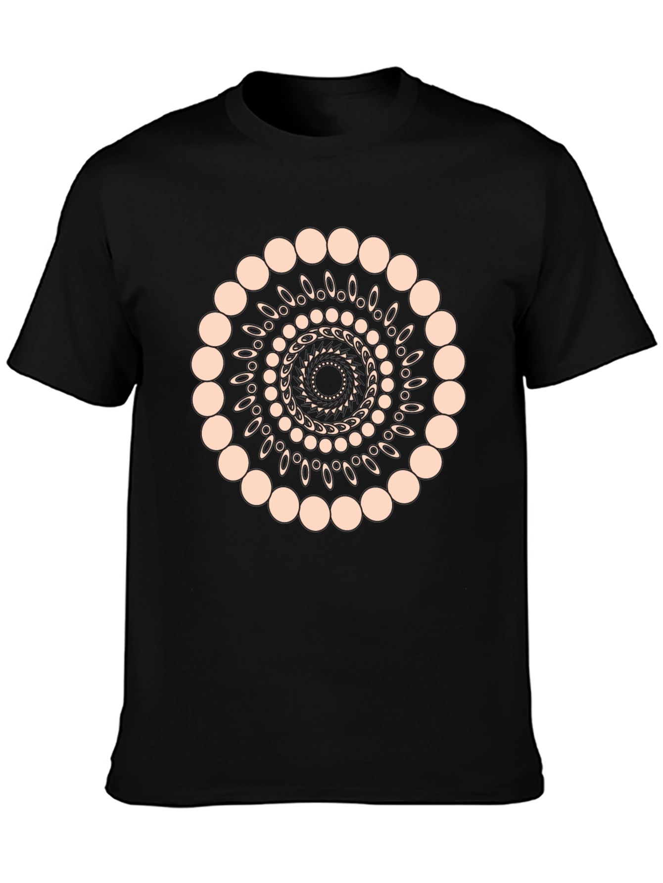 Geometric Spiral Graphic Print Black T-Shirt