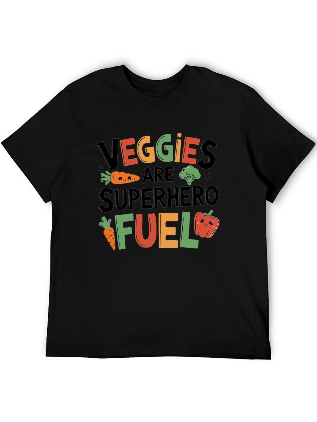 Veggies Superhero Fuel Black Graphic T-Shirt