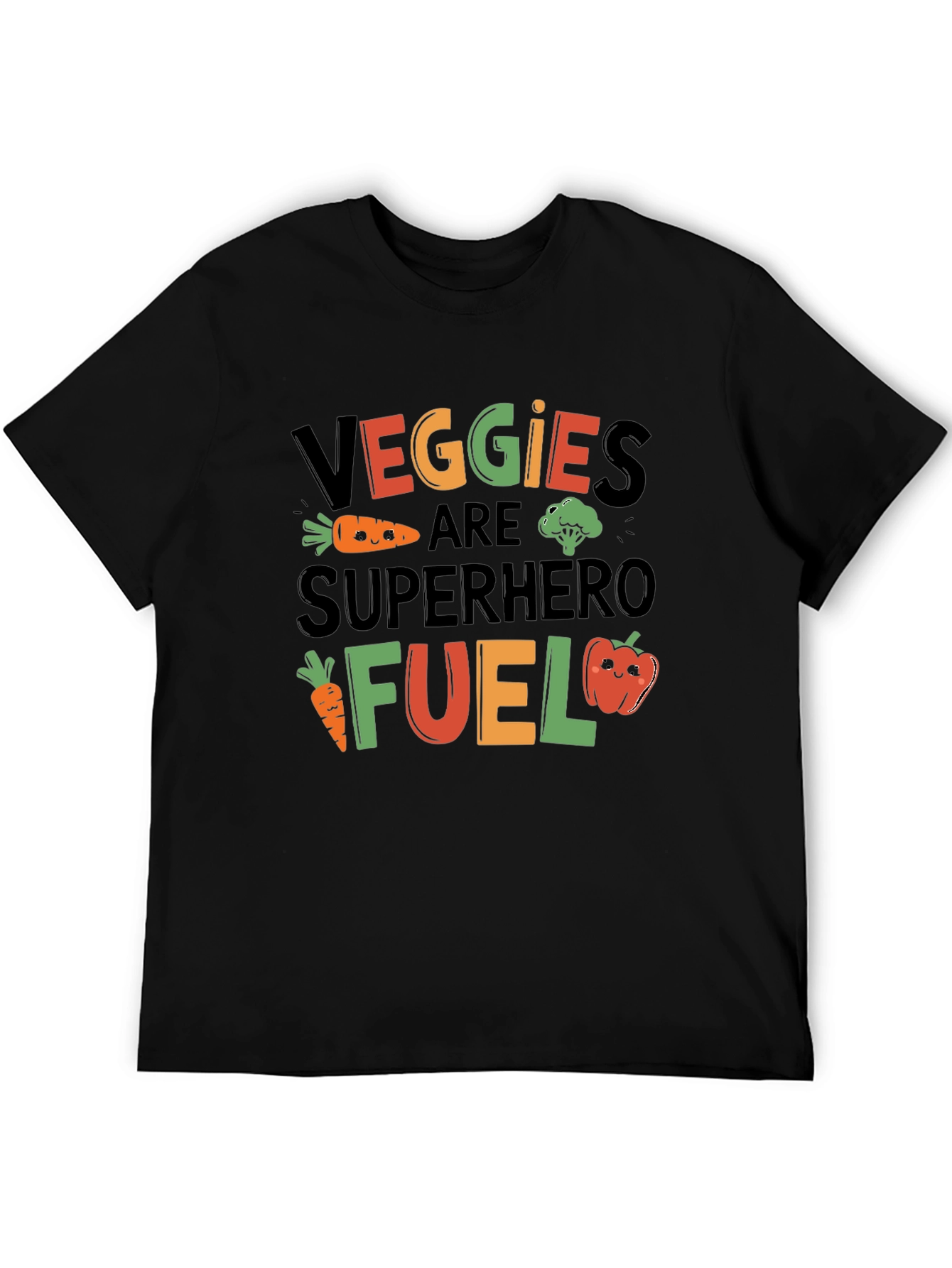 Veggies Superhero Fuel Black Graphic T-Shirt
