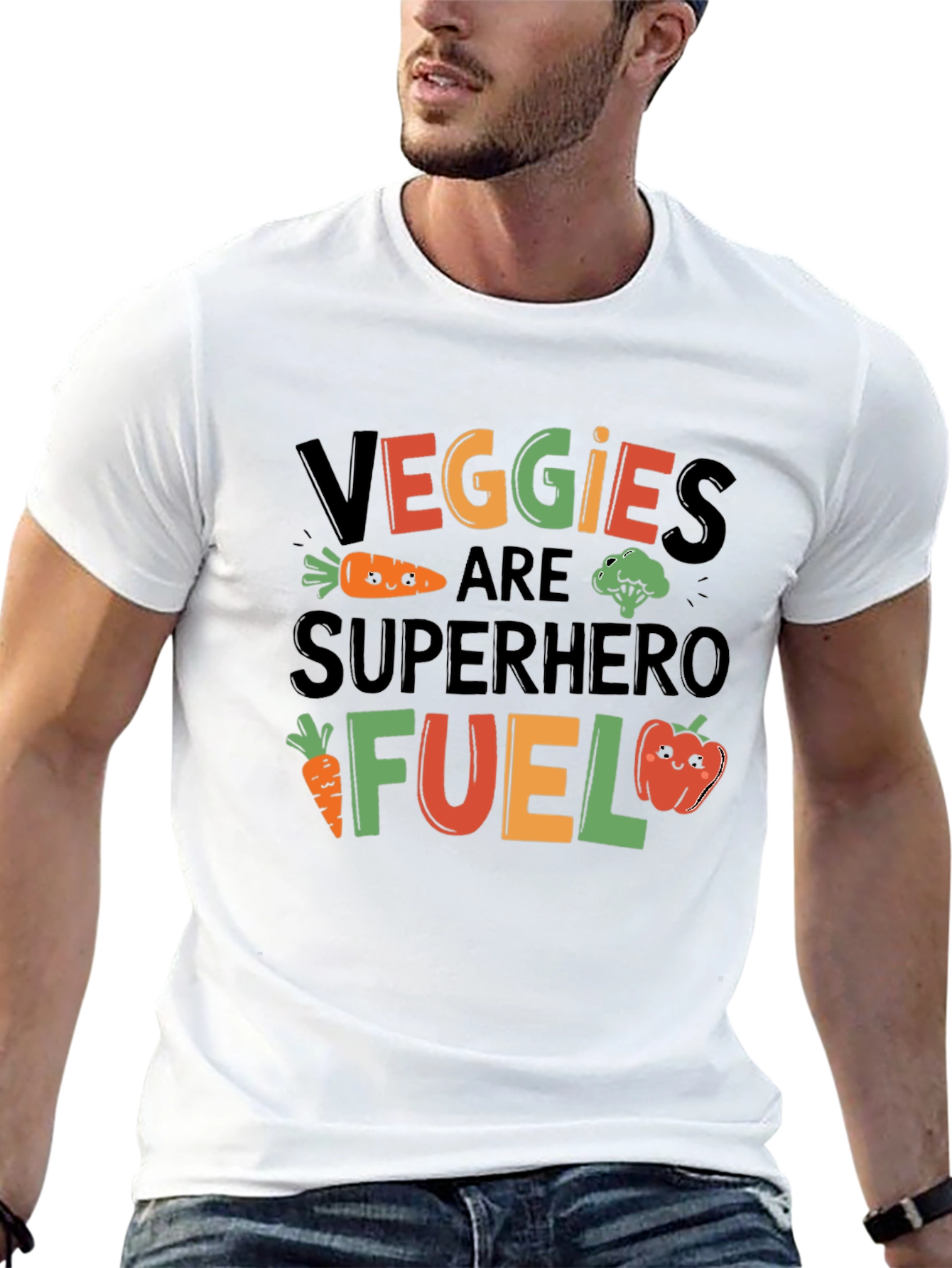 Veggies Superhero Fuel Black Graphic T-Shirt