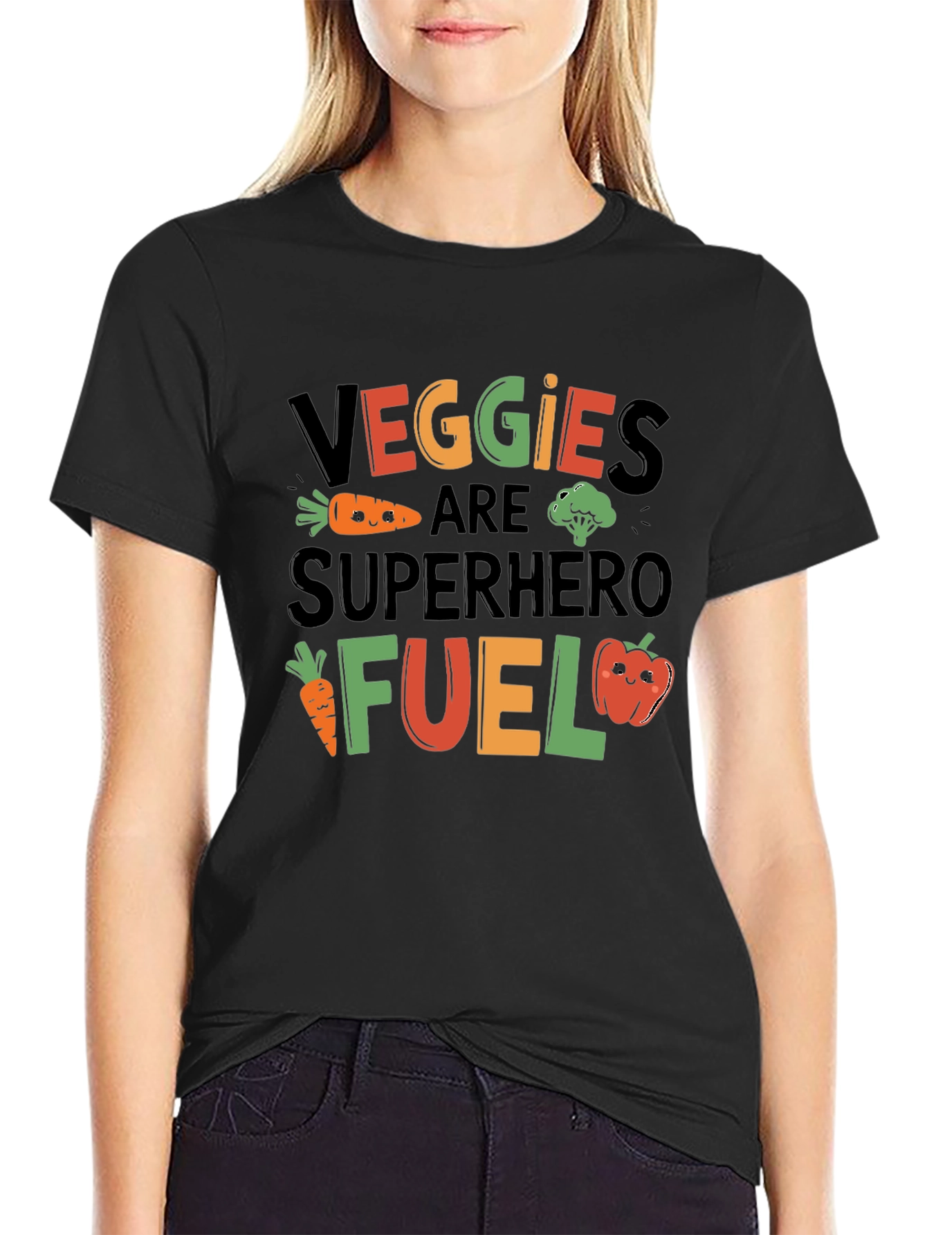 Veggies Superhero Fuel Black Graphic T-Shirt