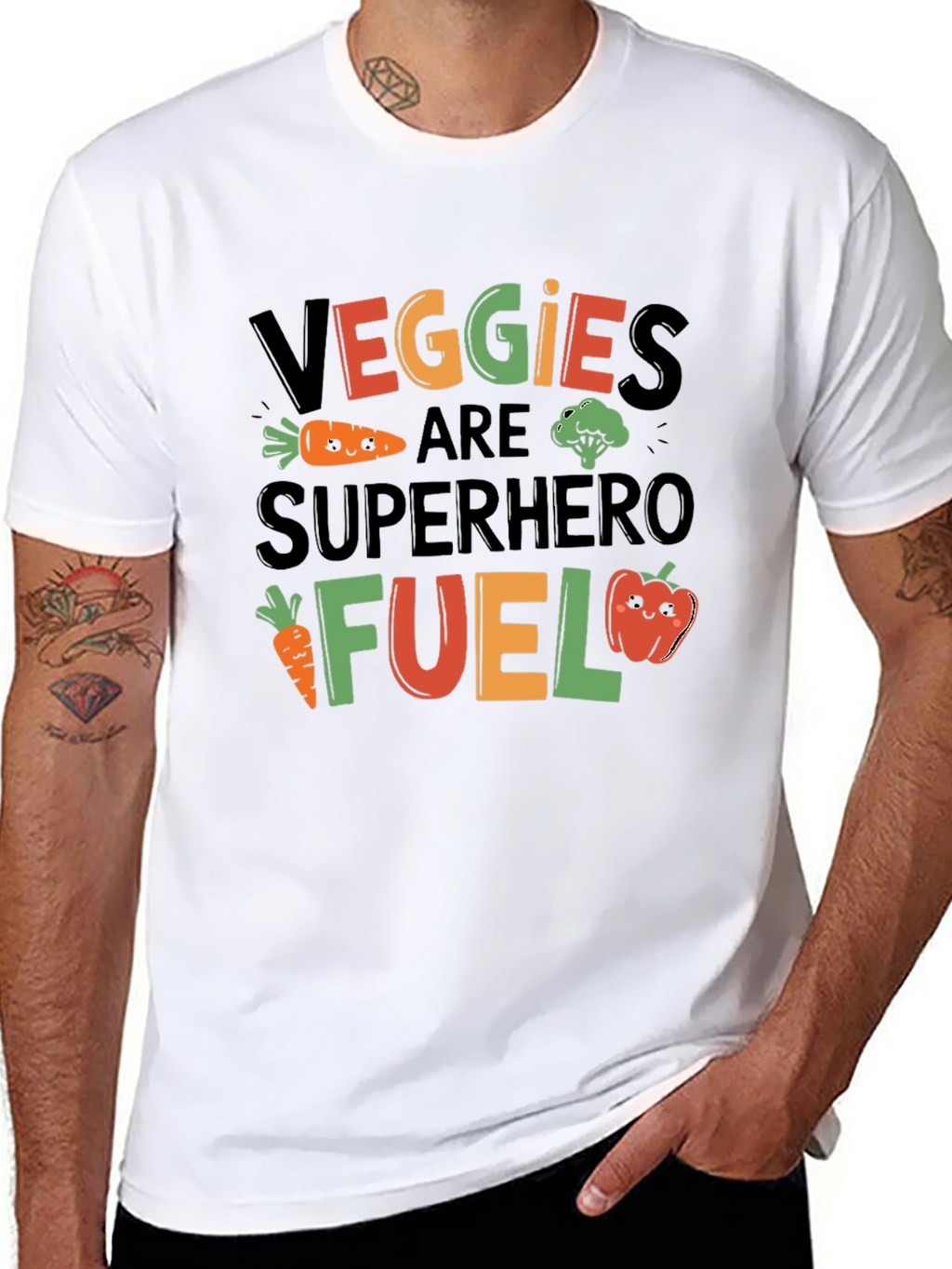 Veggies Superhero Fuel Black Graphic T-Shirt