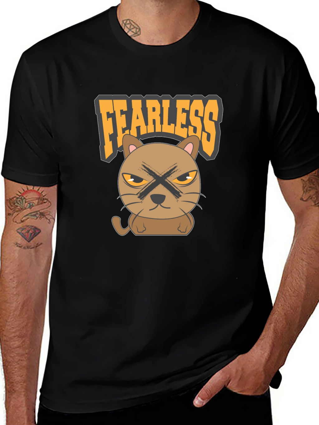 Fearless Cat Graphic T-Shirt - Mens Casual Tee