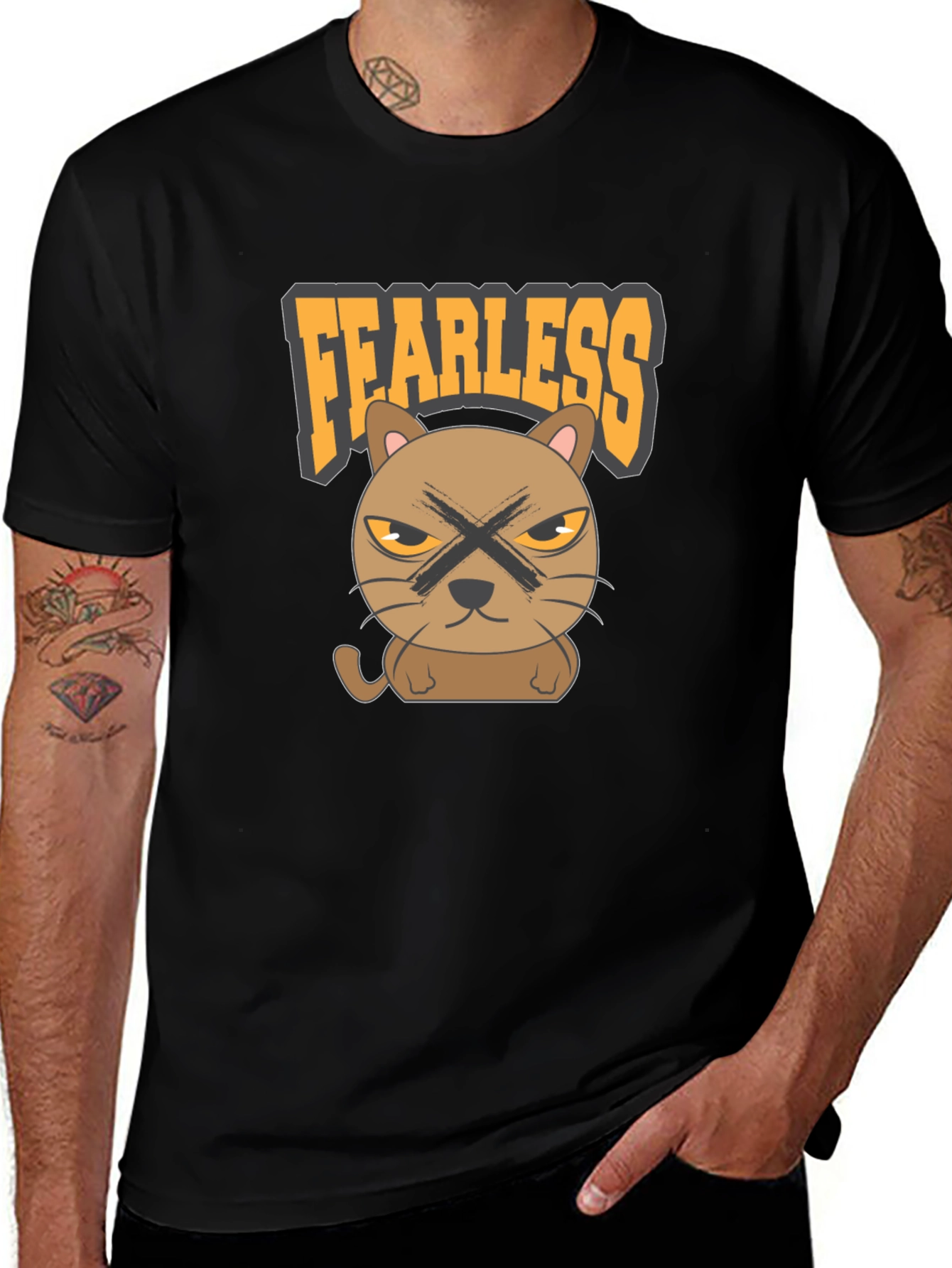Fearless Cat Graphic T-Shirt - Mens Casual Tee
