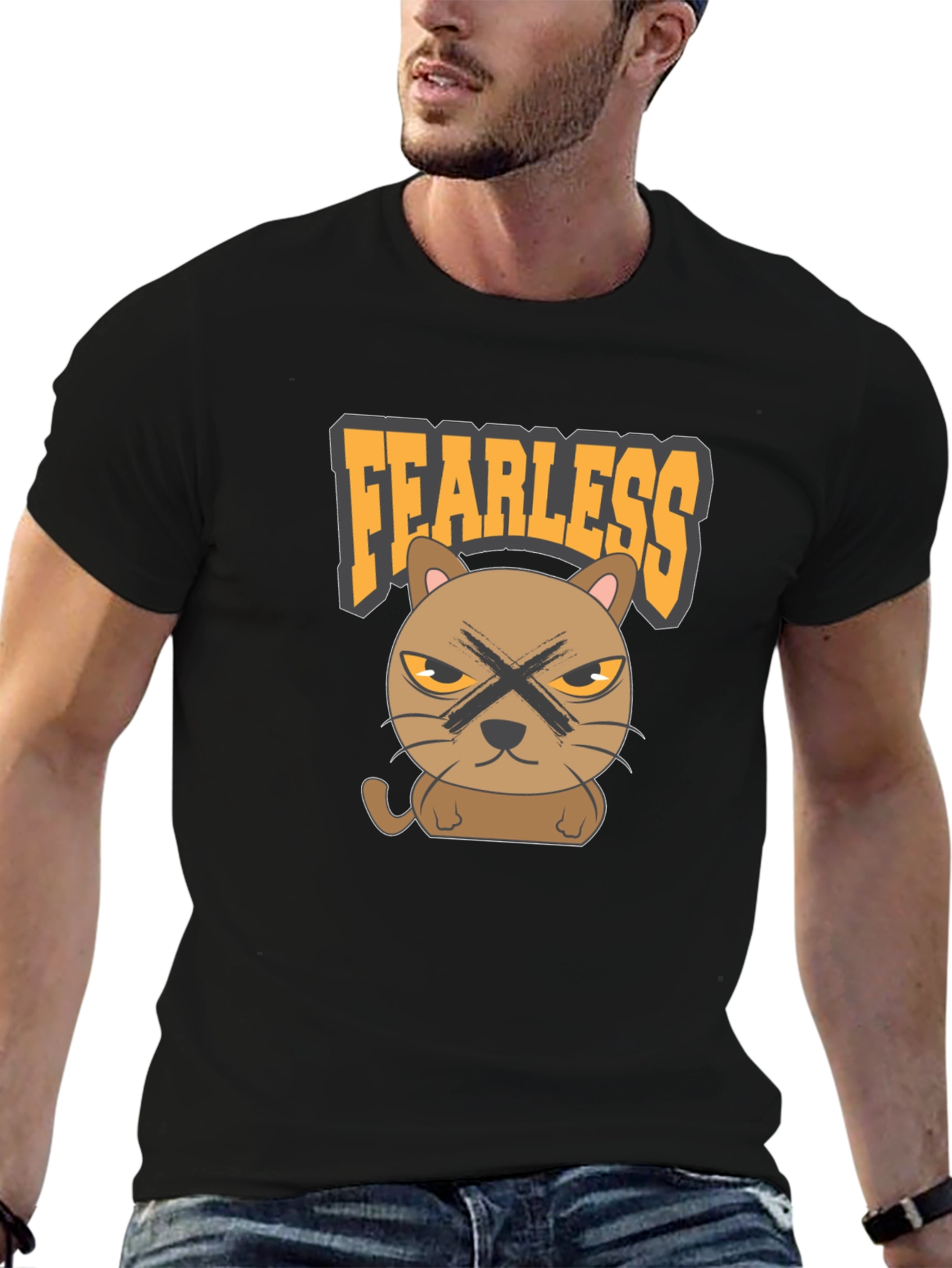 Fearless Cat Graphic T-Shirt - Mens Casual Tee