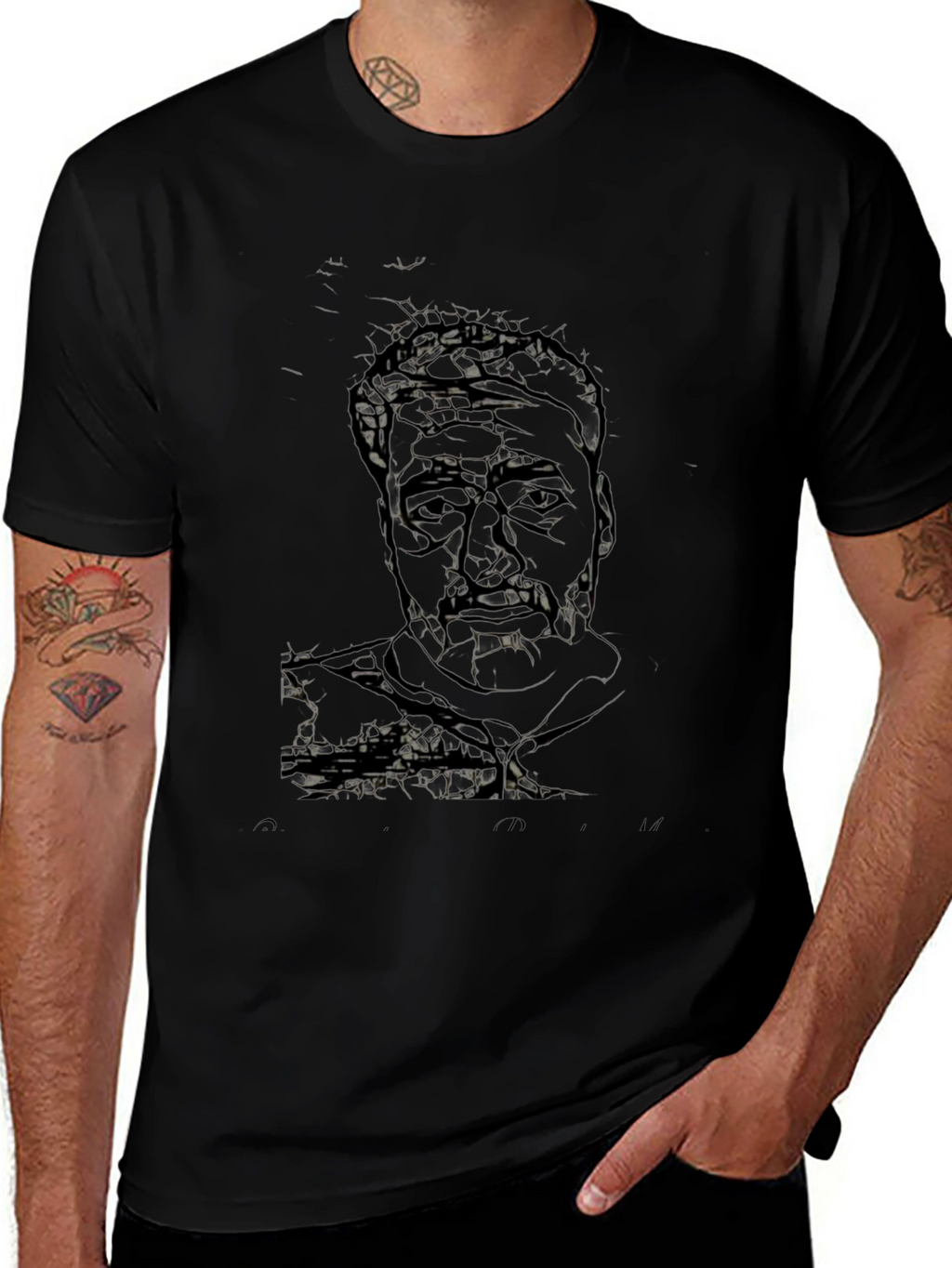 Abstract Portrait Graphic Black T-Shirt