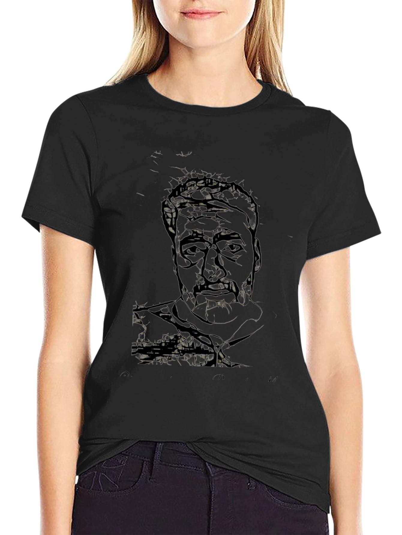 Abstract Portrait Graphic Black T-Shirt