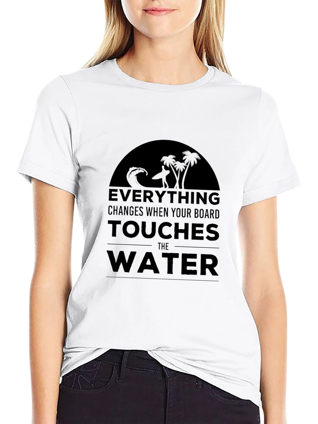 Surfboard Wave Graphic Tee - Black Cotton Shirt
