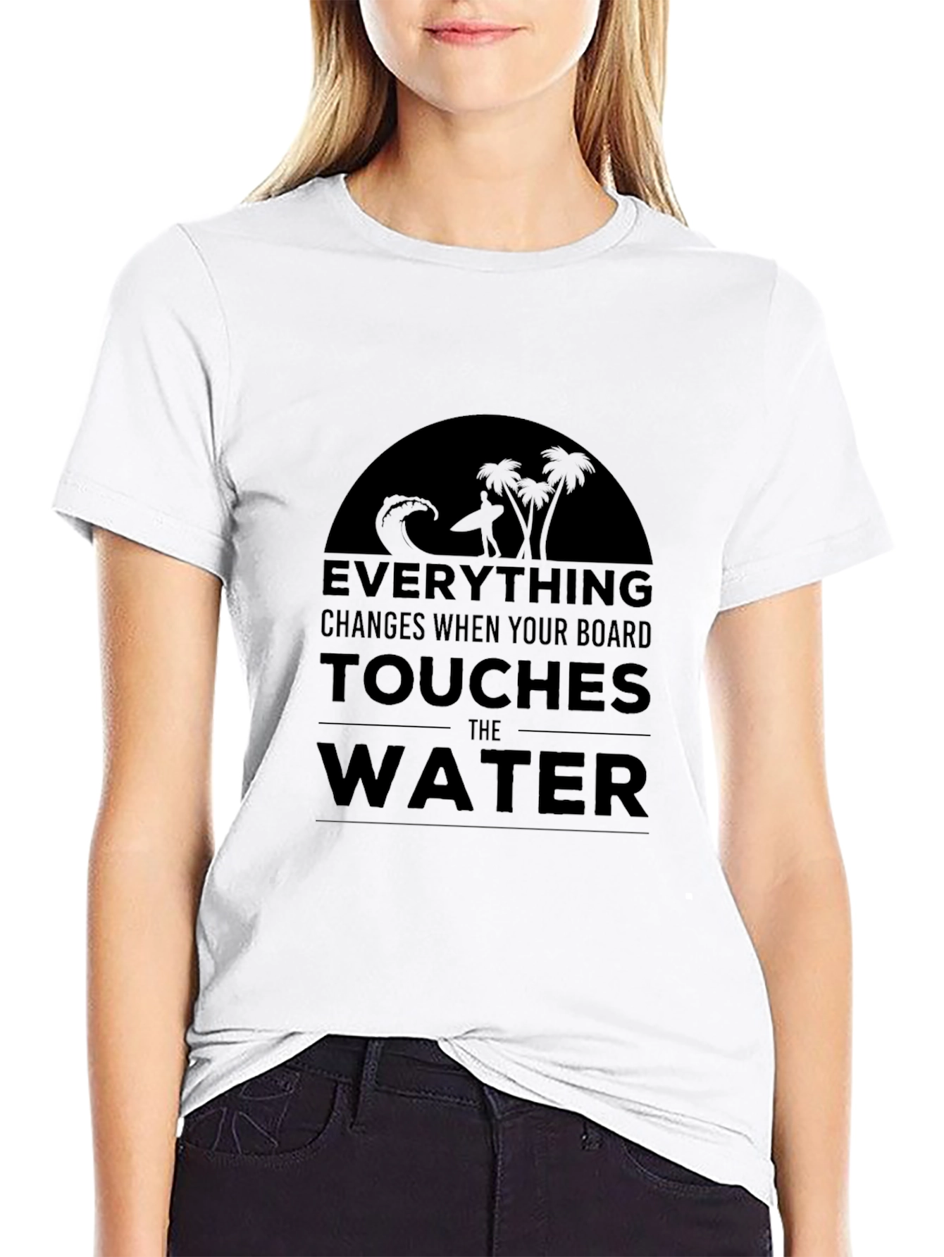 Surfboard Wave Graphic Tee - Black Cotton Shirt