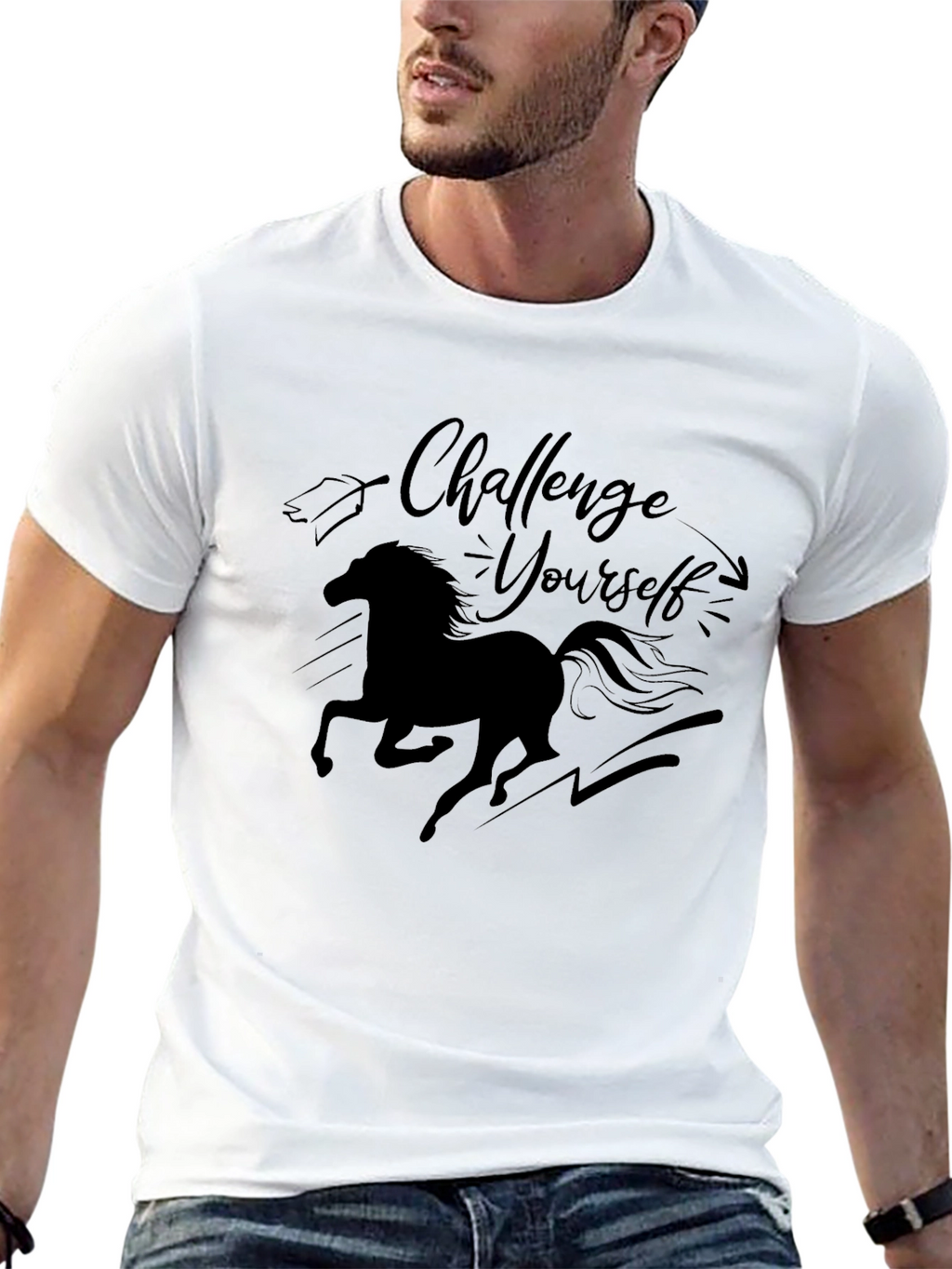 Challenge Yourself Horse Graphic Tee - Black