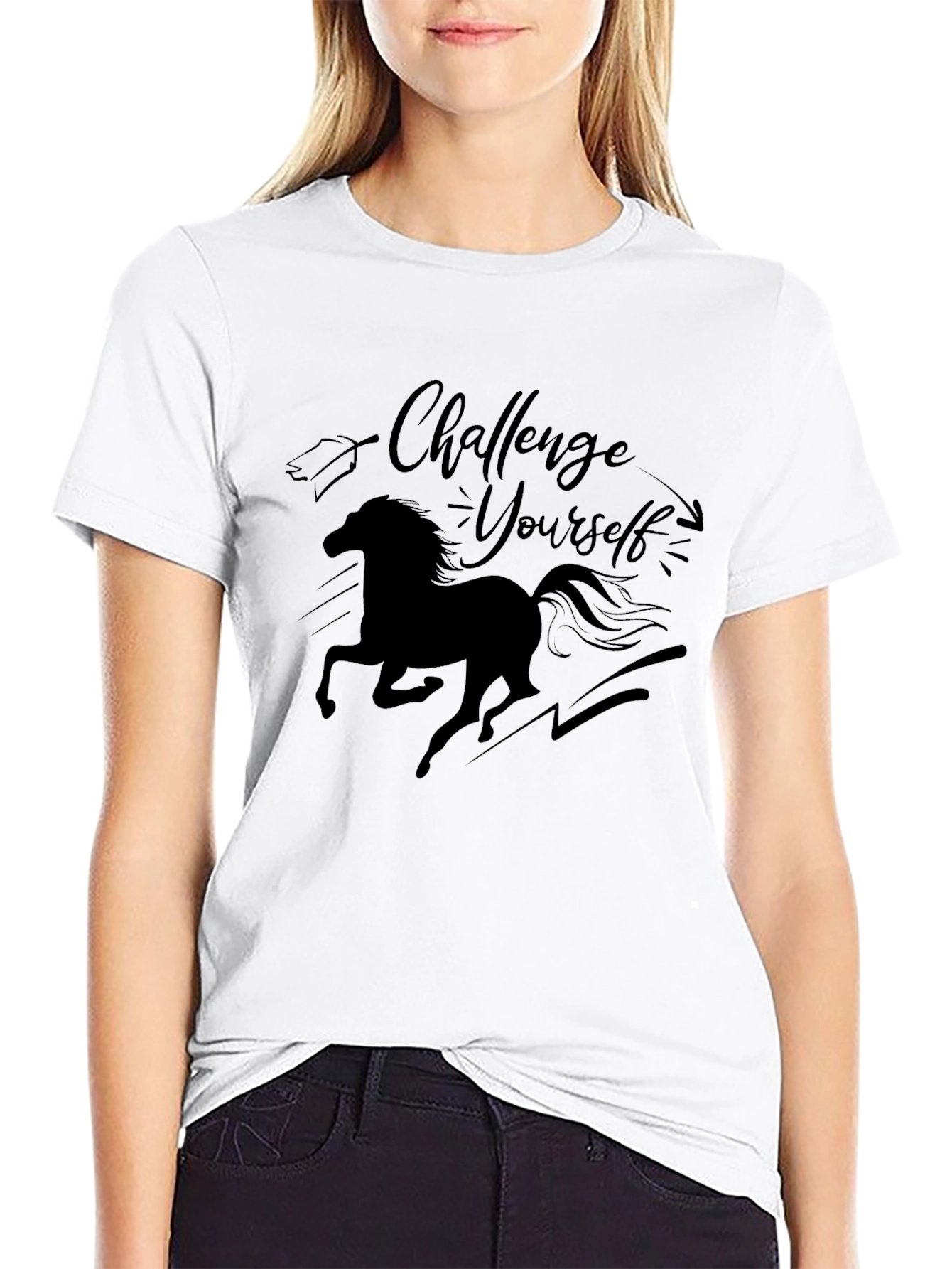 Challenge Yourself Horse Graphic Tee - Black