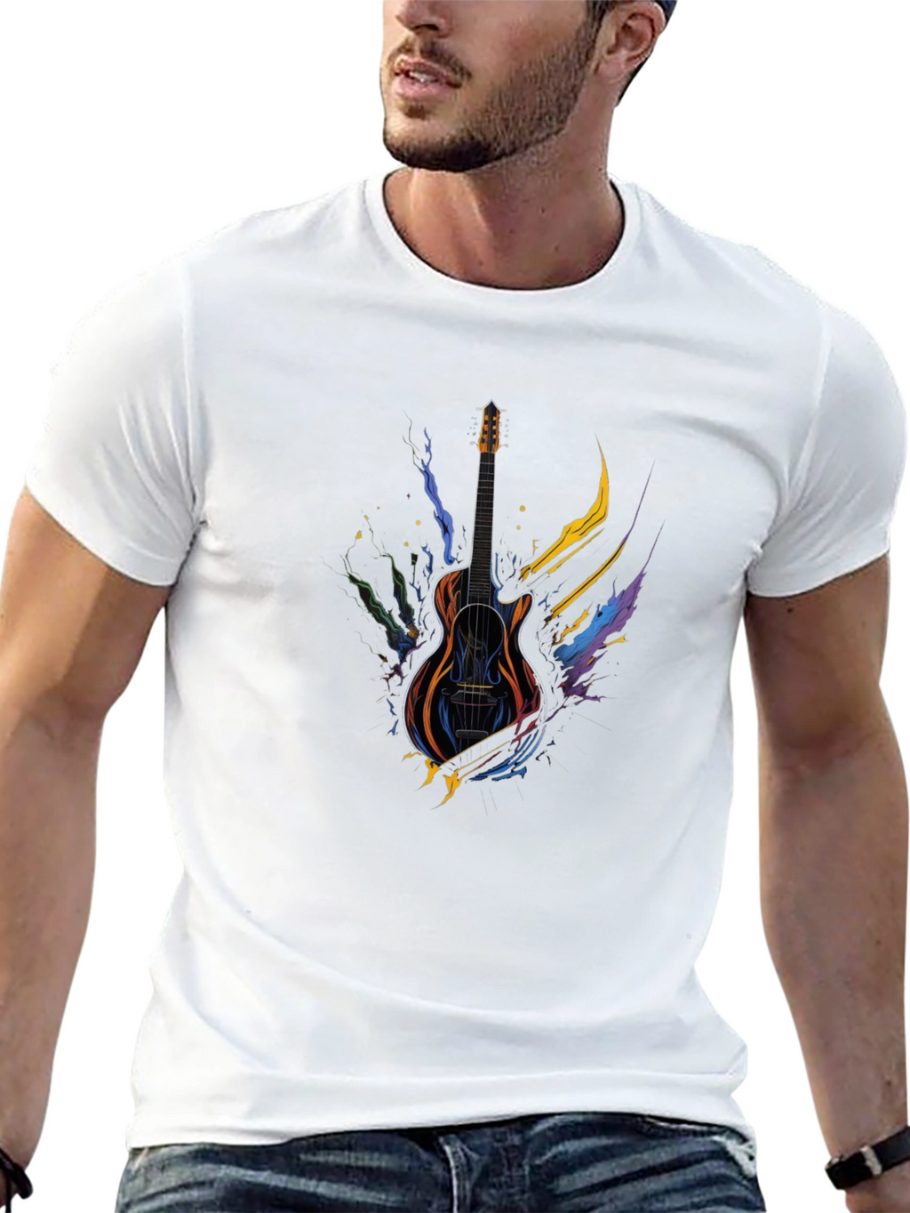 Guitar Art Black Tee - Music Lover Gift