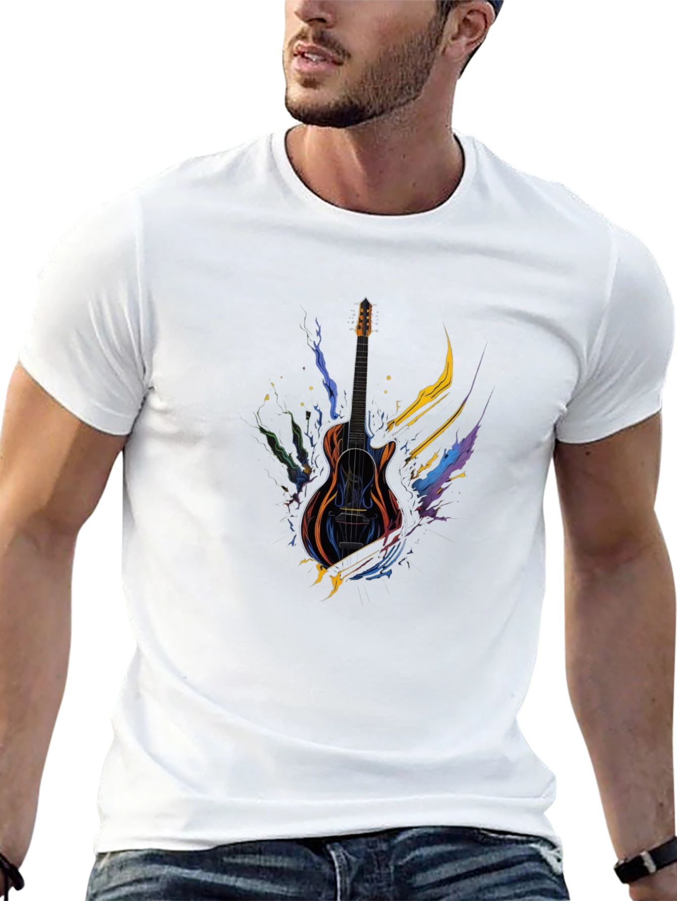 Guitar Art Black Tee - Music Lover Gift