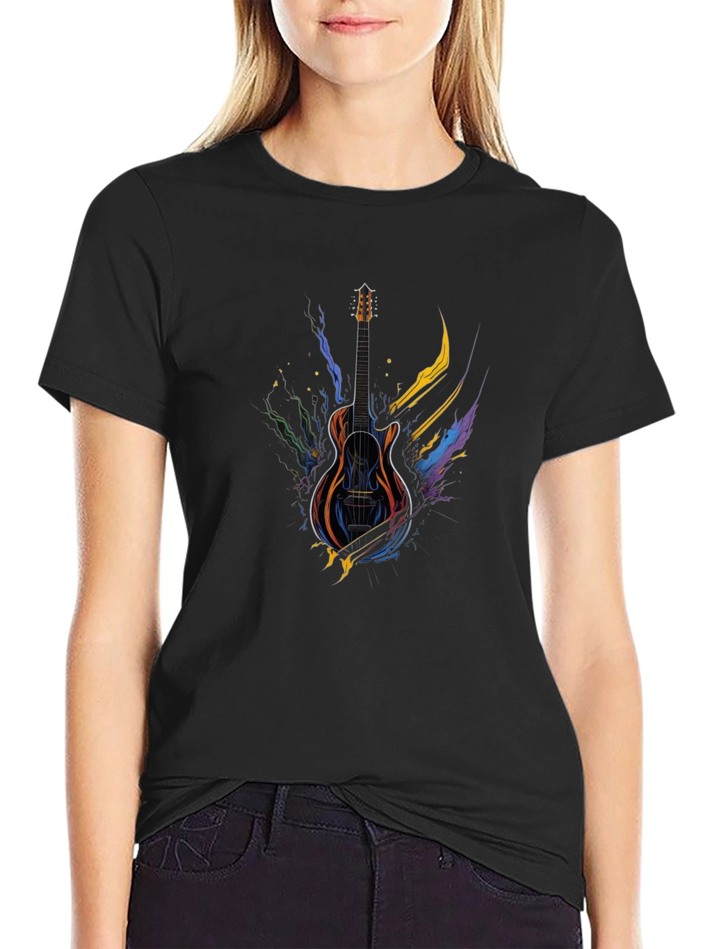 Guitar Art Black Tee - Music Lover Gift