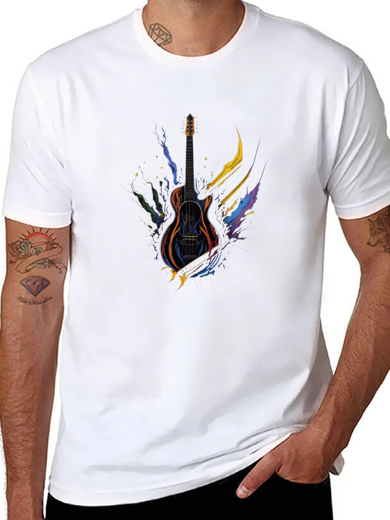 Guitar Art Black Tee - Music Lover Gift