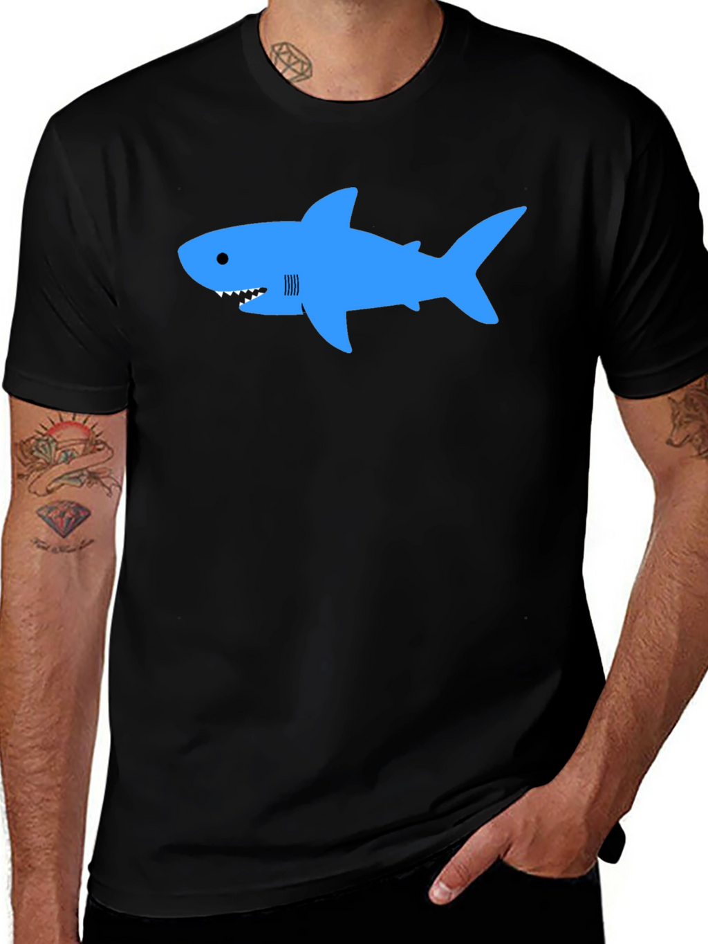 Blue Shark Graphic T-Shirt - Classic Crew Neck