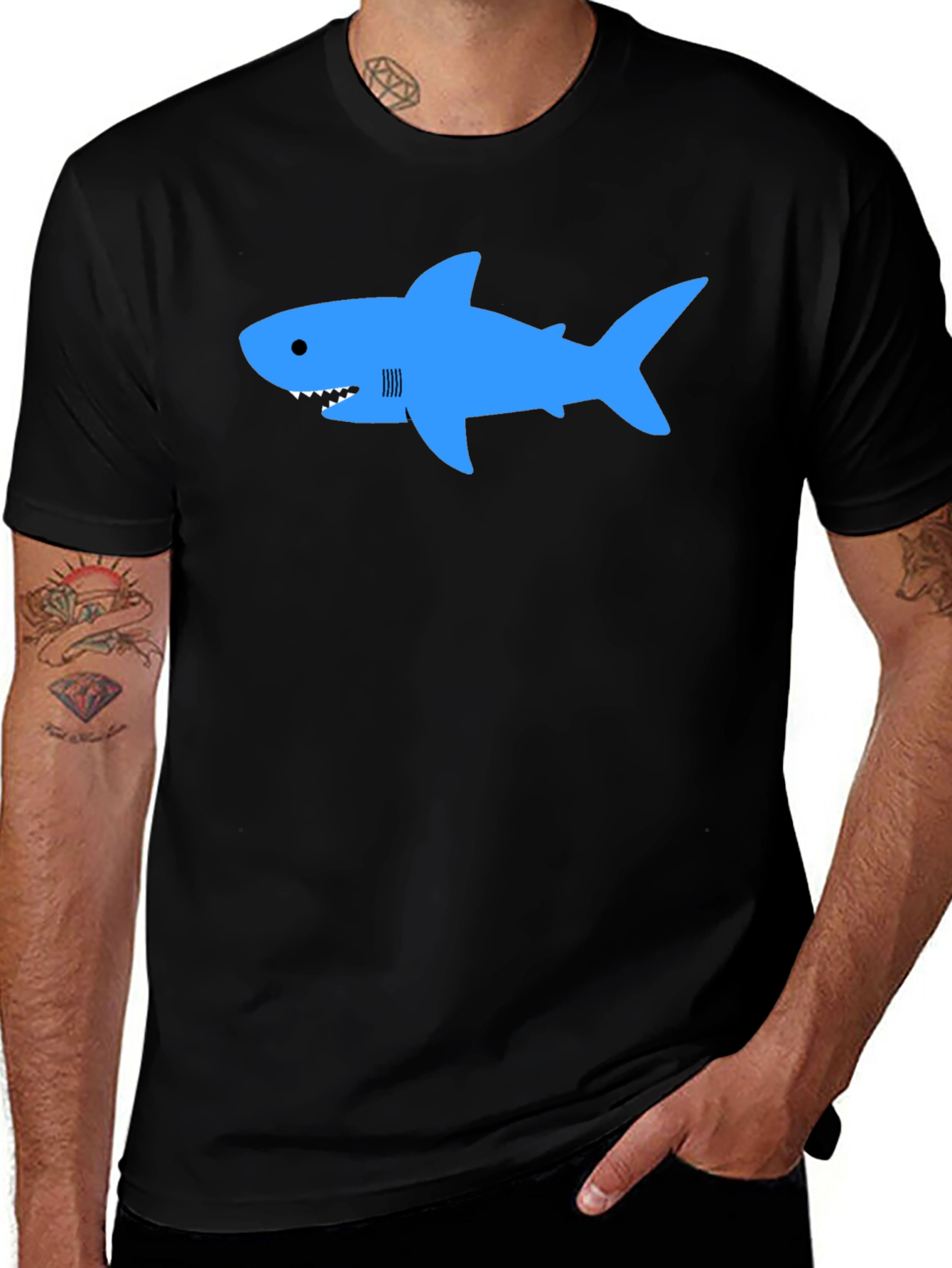 Blue Shark Graphic T-Shirt - Classic Crew Neck