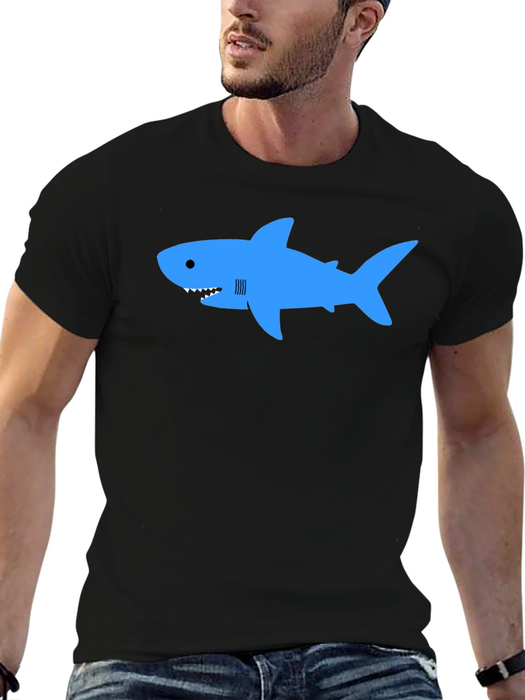 Blue Shark Graphic T-Shirt - Classic Crew Neck