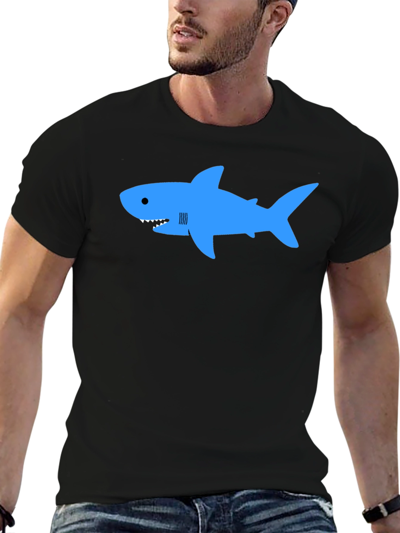 Blue Shark Graphic T-Shirt - Classic Crew Neck
