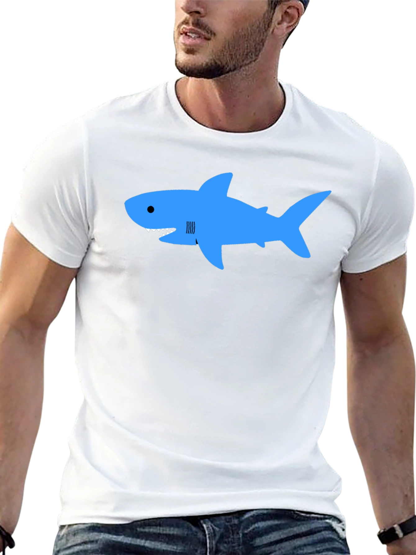 Blue Shark Graphic T-Shirt - Classic Crew Neck
