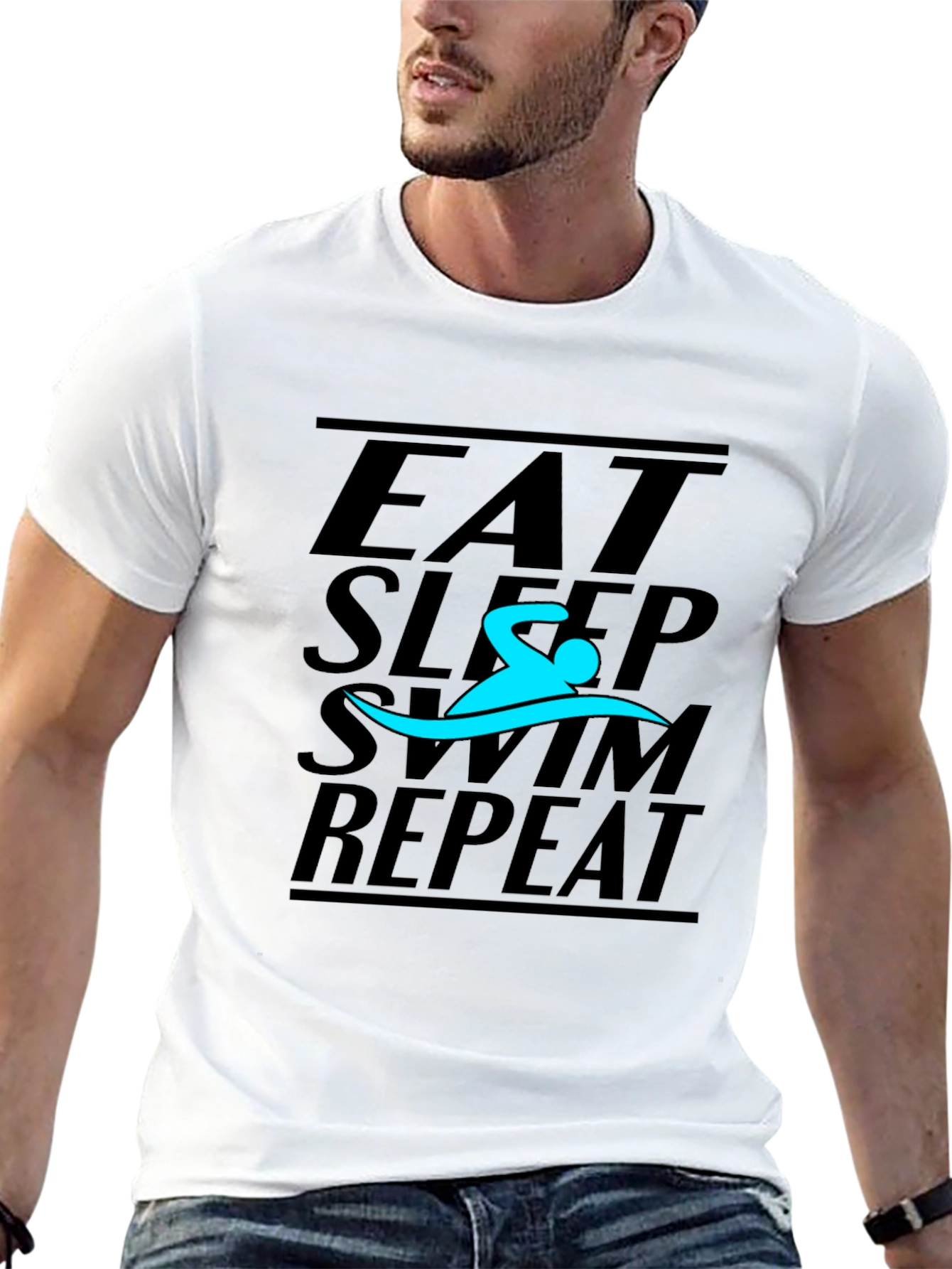 Eat Sleep Swim Repeat T-Shirt - Black Graphic Tee